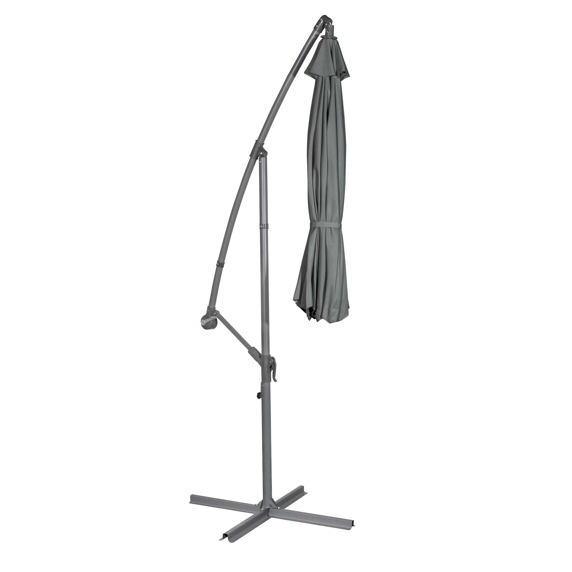 Ø3m Banana Parasol/Umbrella, Cover and Base Bundle, 8 Rib, Crank Handle, Grey Canopy - DG270