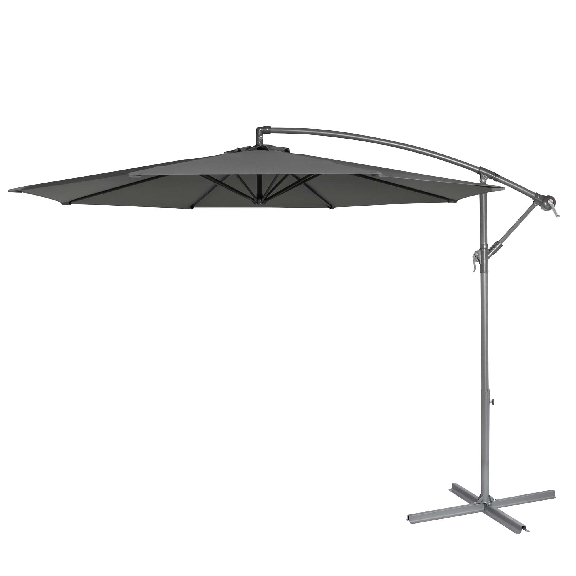 Ø3m Banana Parasol/Umbrella with Cover & Crank Handle - Grey - DG264