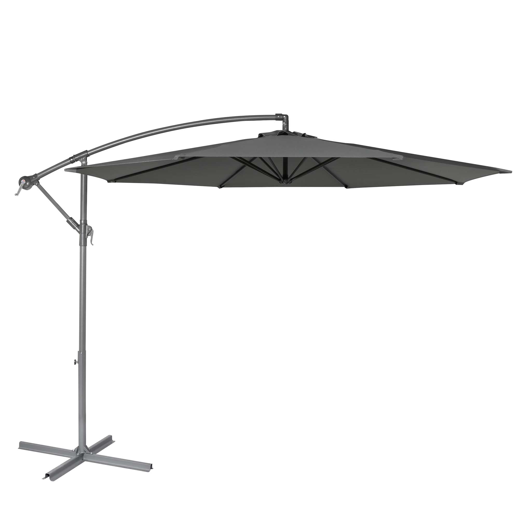 Ø3m Banana Parasol/Umbrella, Cover and Base Bundle, 8 Rib, Crank Handle, Grey Canopy - DG270