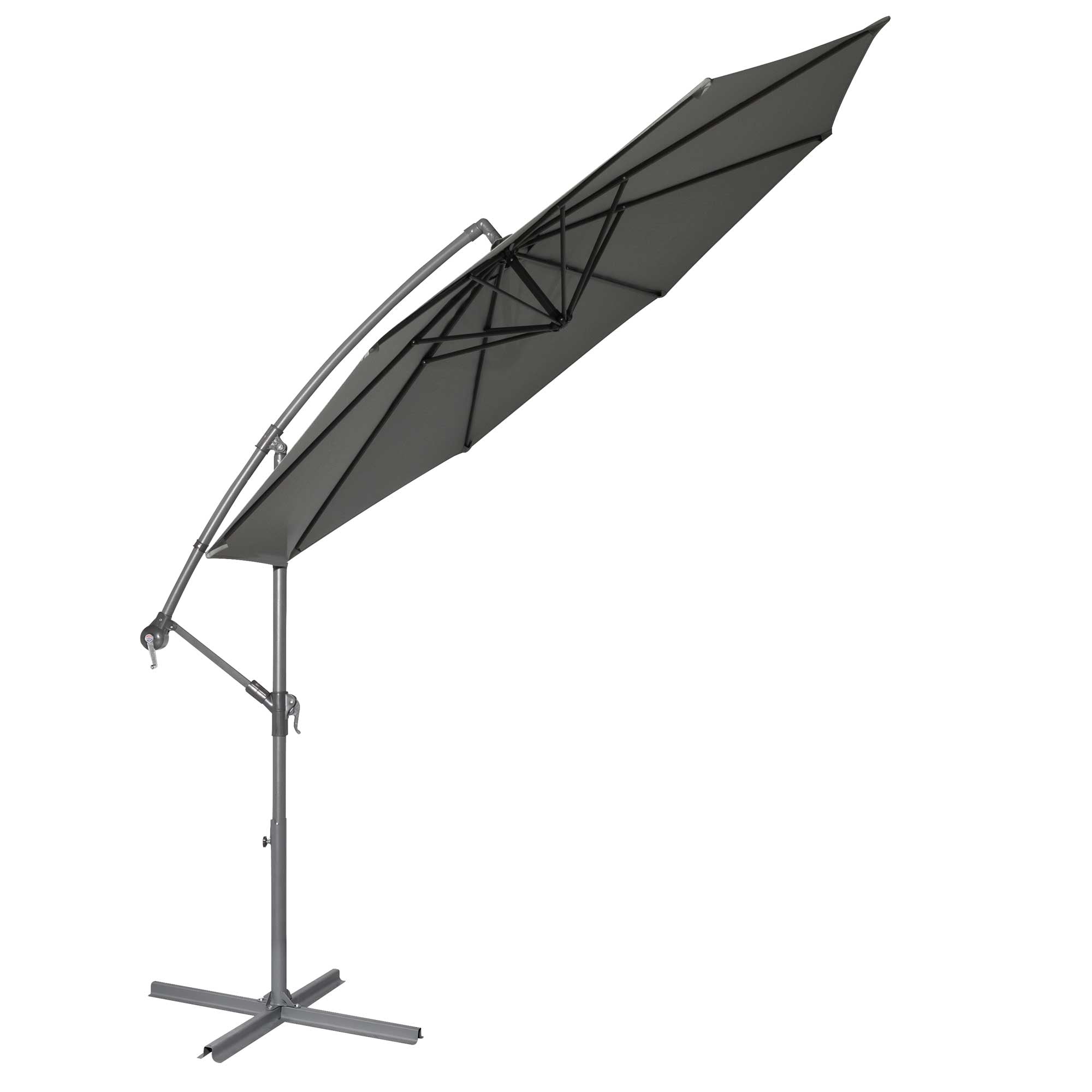 Ø3m Banana Parasol/Umbrella with Cover & Crank Handle - Grey - DG264