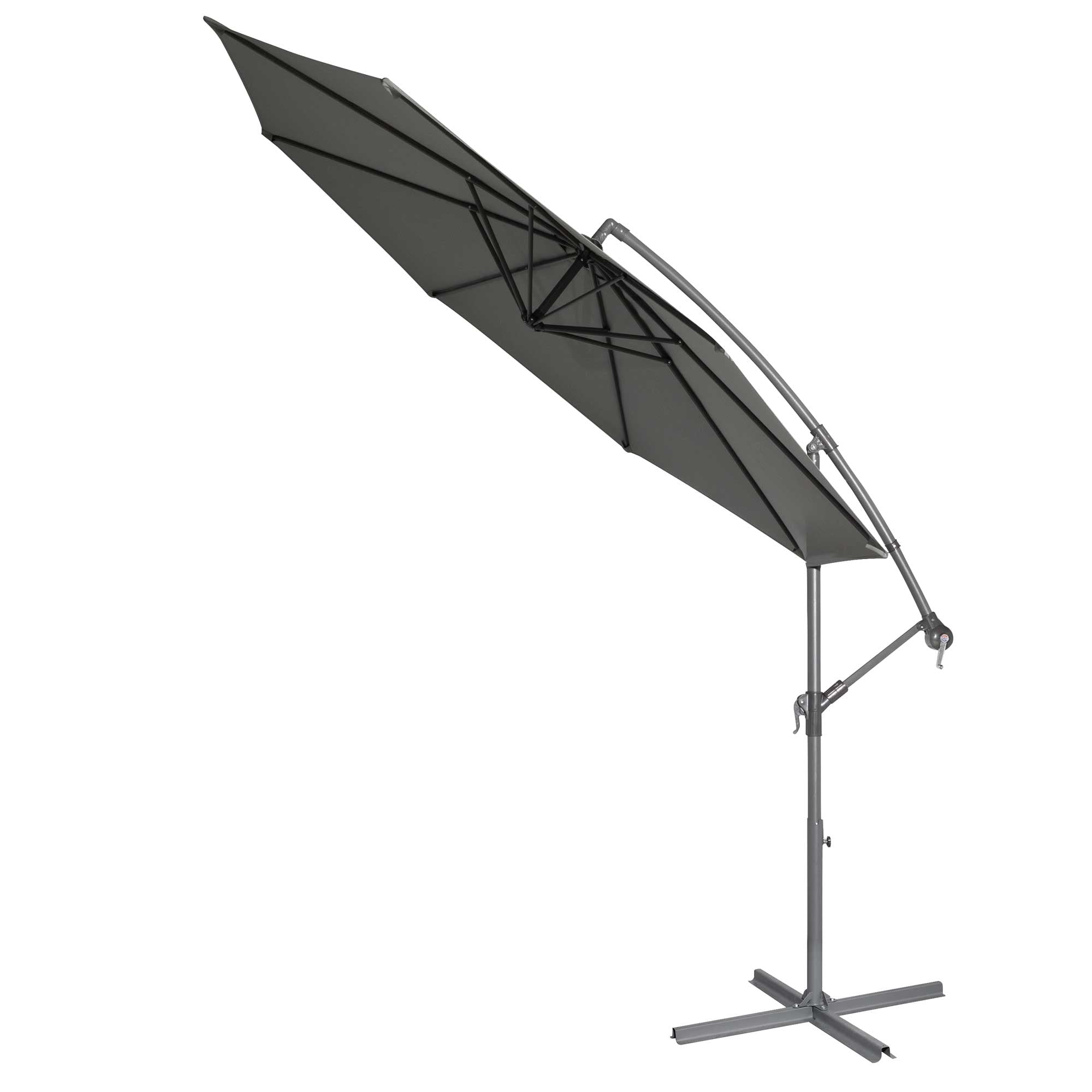 Ø3m Banana Parasol/Umbrella with Cover & Crank Handle - Grey - DG264