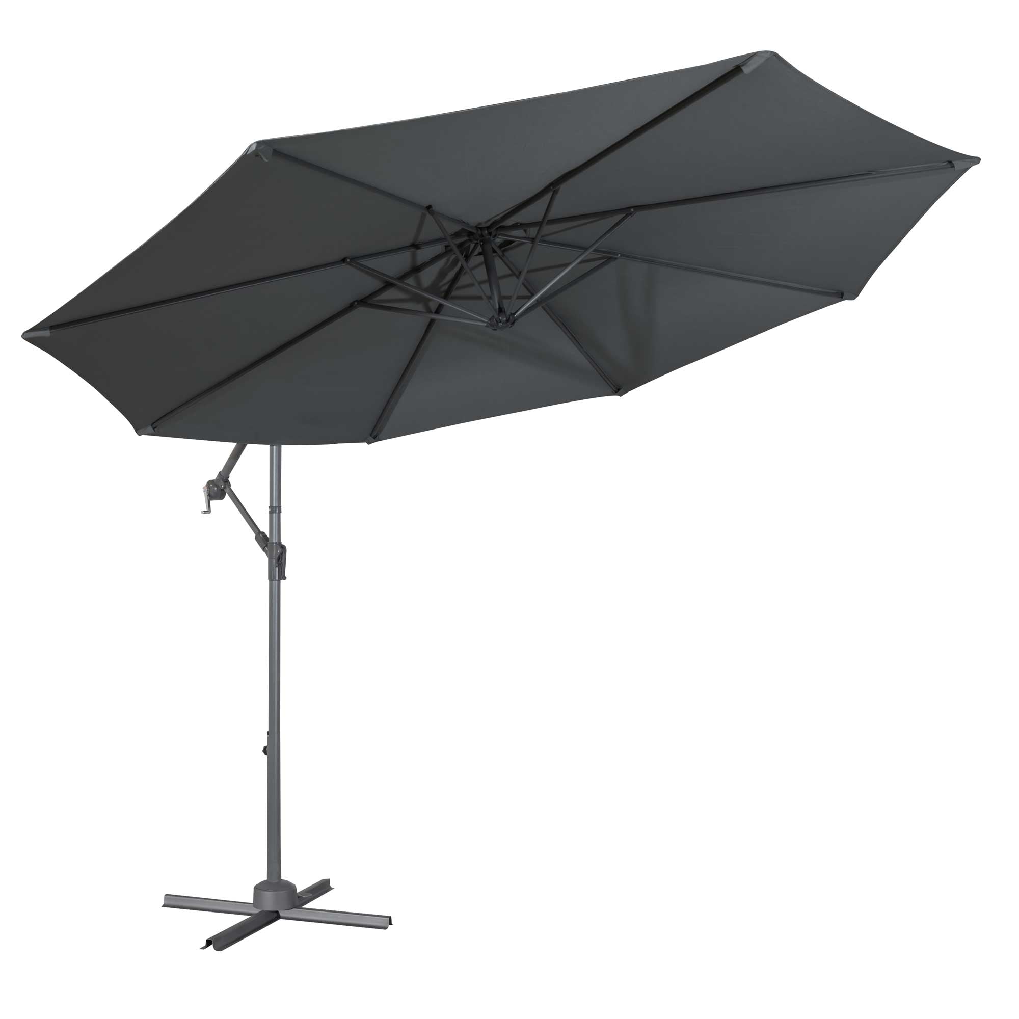 Ø3m Banana Parasol/Umbrella with Cover & Crank Handle - Grey - DG264