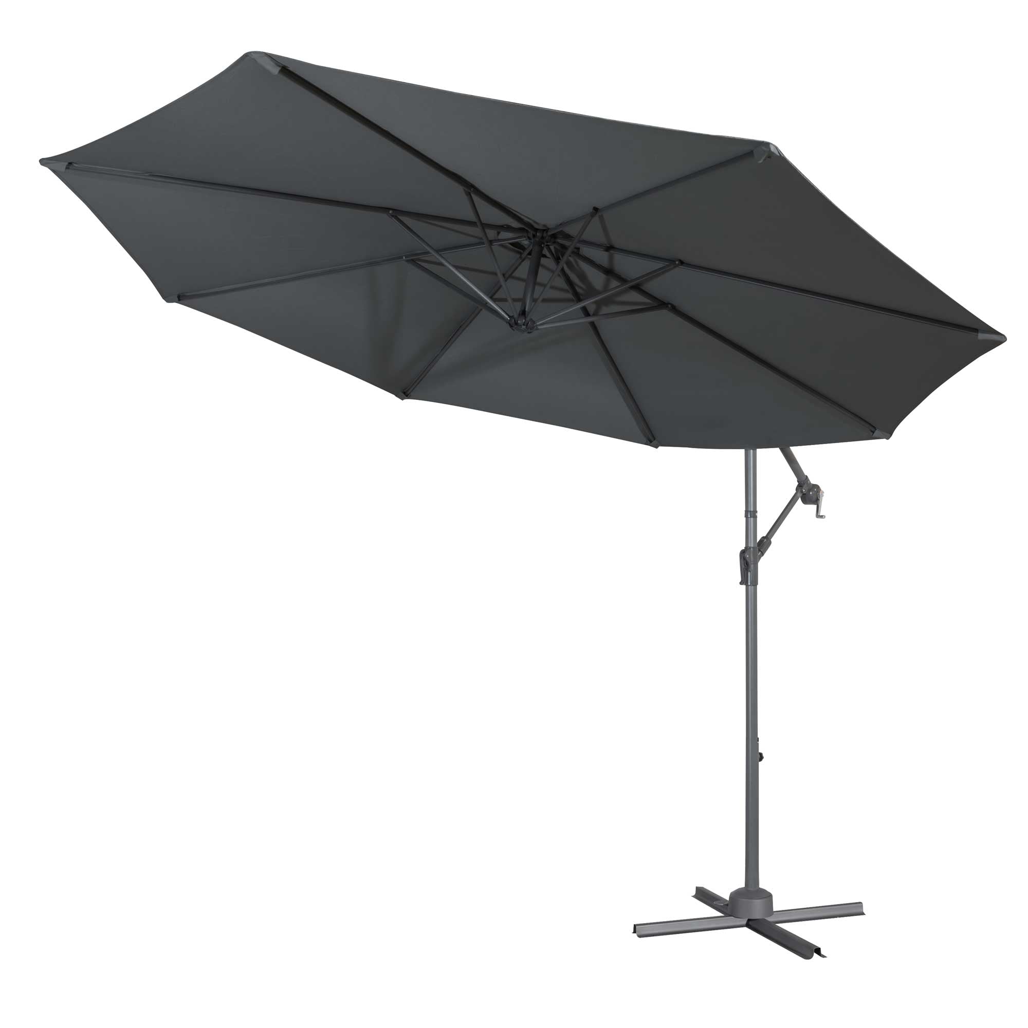 Ø3m Banana Parasol/Umbrella with Cover & Crank Handle - Grey - DG264