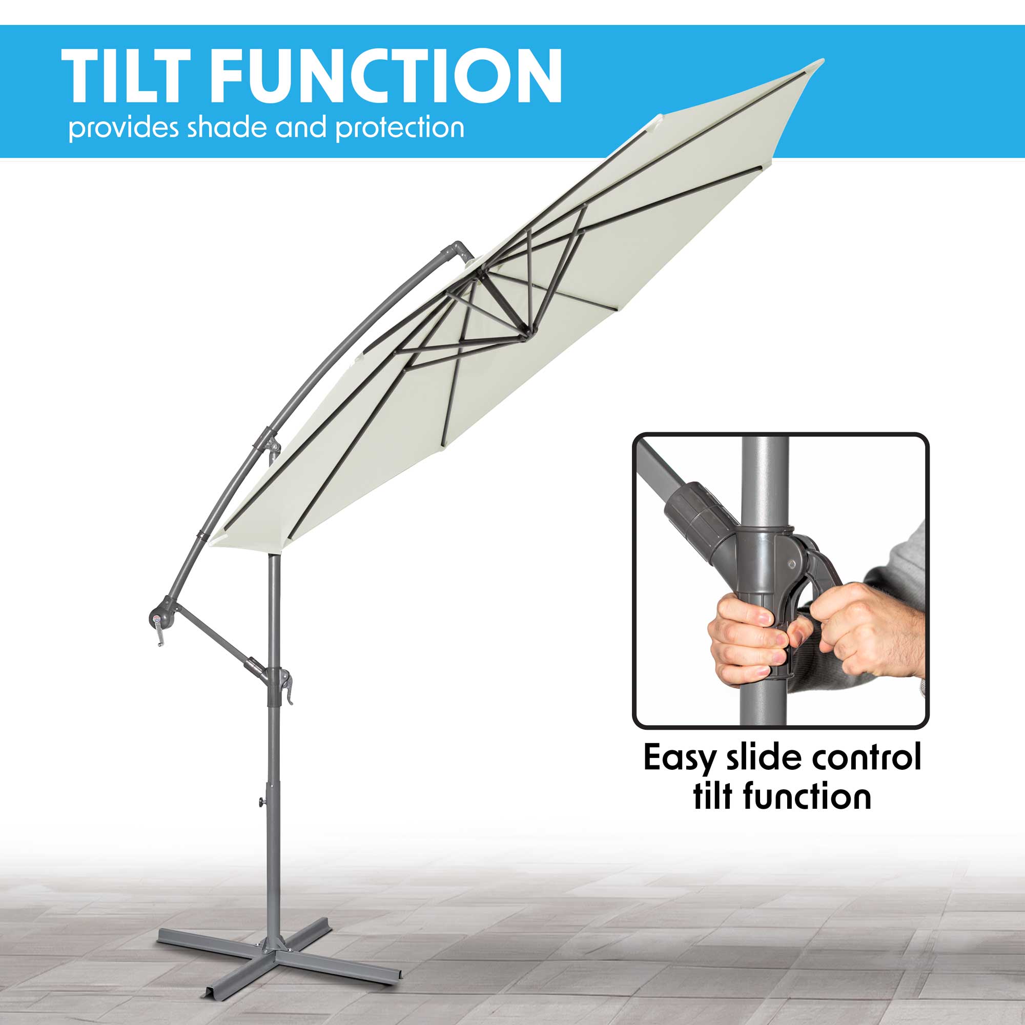 Ø3m Banana Parasol/Umbrella with Cover & Crank Handle - Cream - DG265