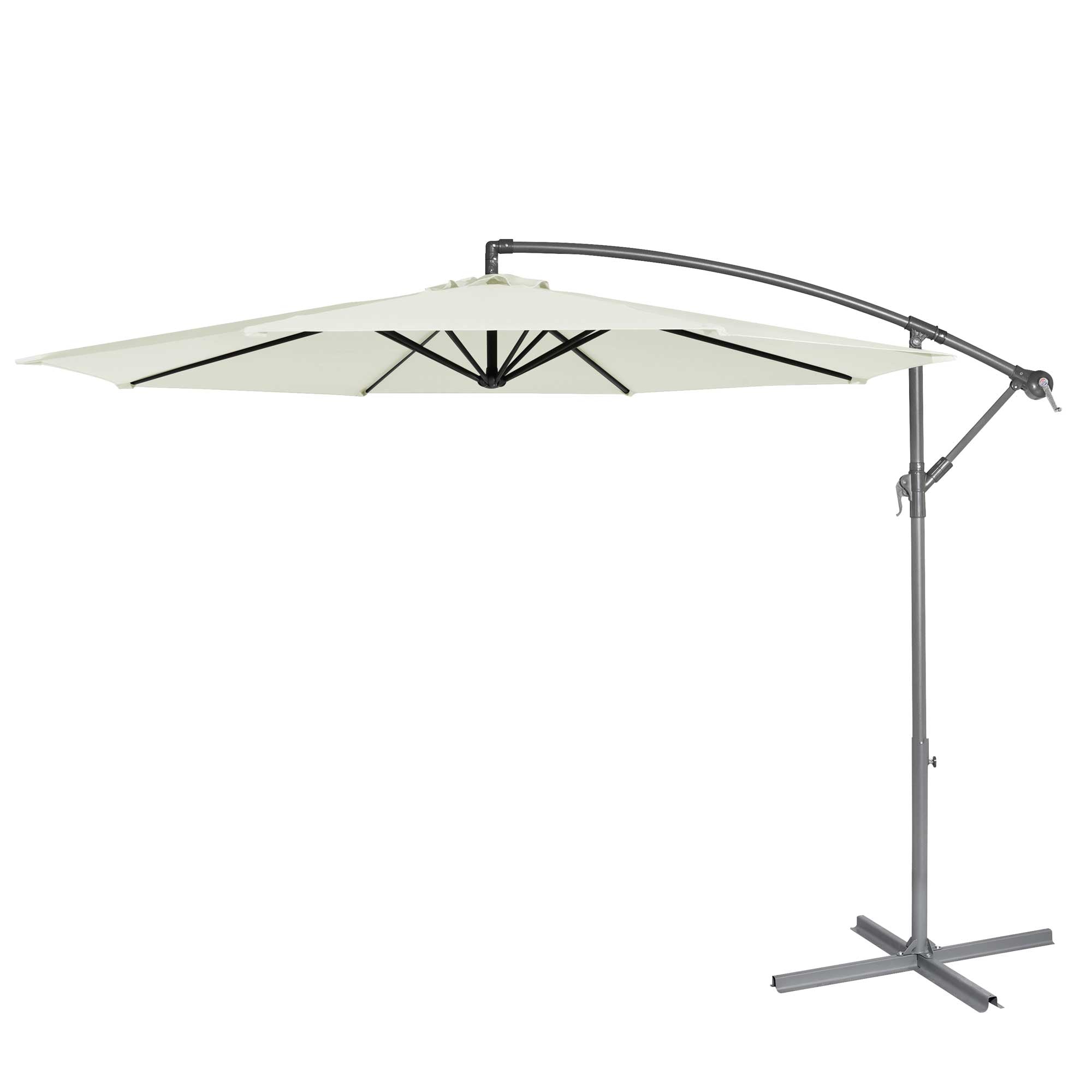 Ø3m Banana Parasol/Umbrella with Cover & Crank Handle - Cream - DG265