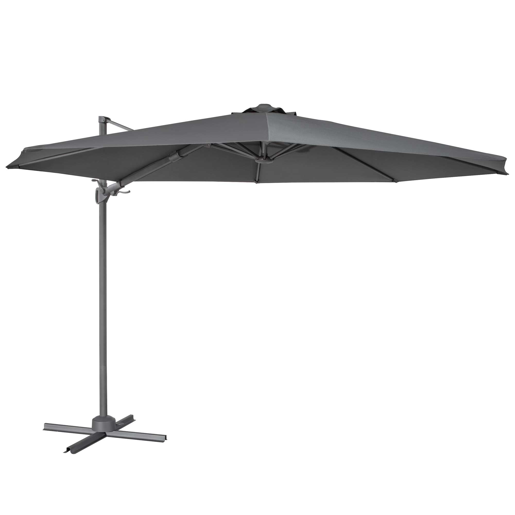 Ø3m Cantilever Parasol/Umbrella, Cover and Base Bundle, 8 Rib, Crank Handle, 360° Rotation, 60° Tilt, Grey Canopy - DG272