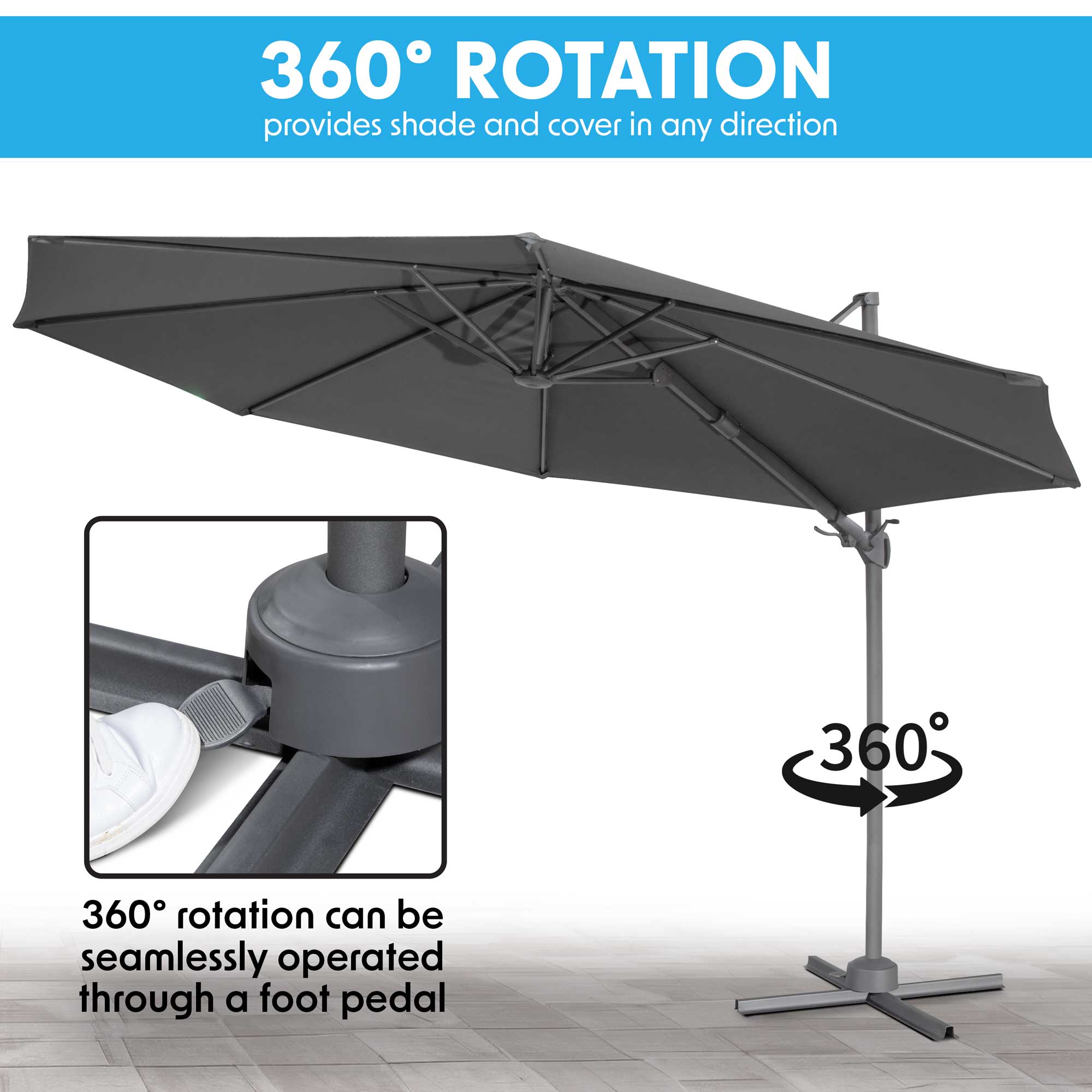 Ø3m Garden/Patio Cantilever Parasol/Umbrella, Tilt, 360° Rotation and Cover, Grey - DG267