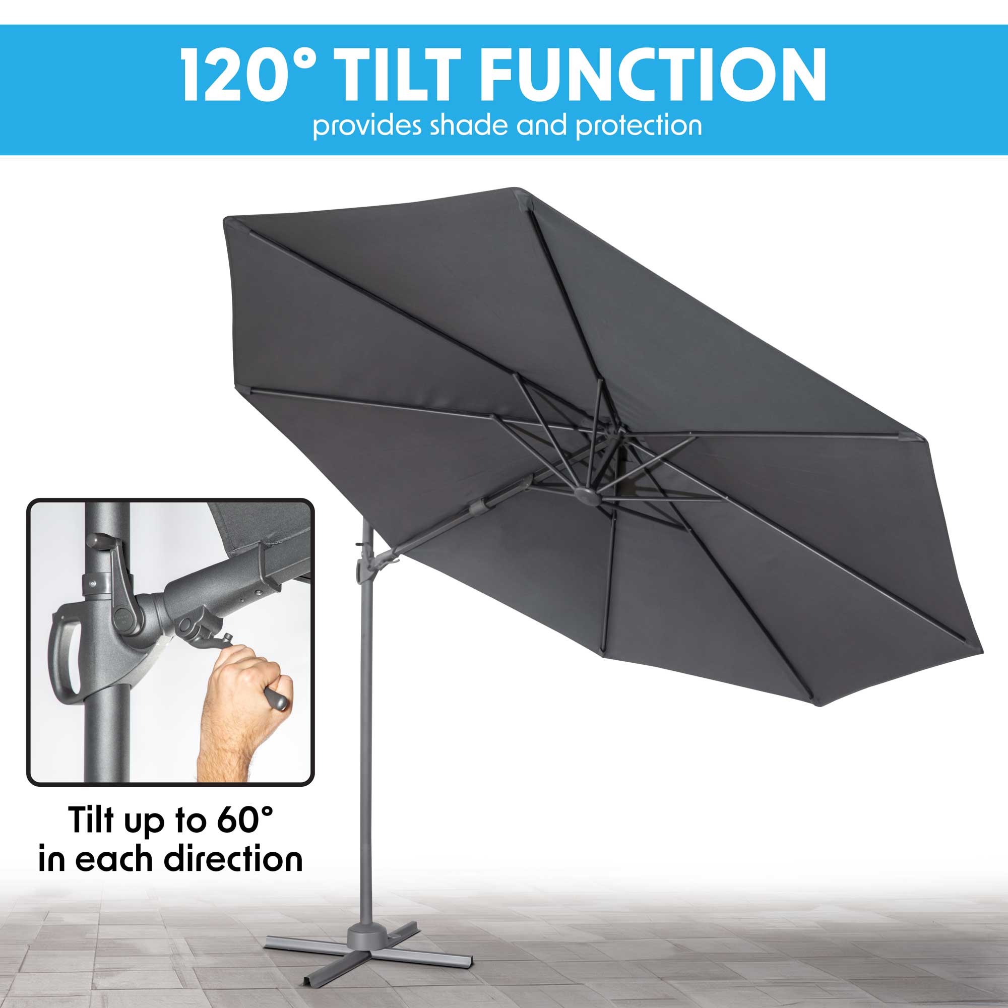 Ø3m Garden/Patio Cantilever Parasol/Umbrella, Tilt, 360° Rotation and Cover, Grey - DG267