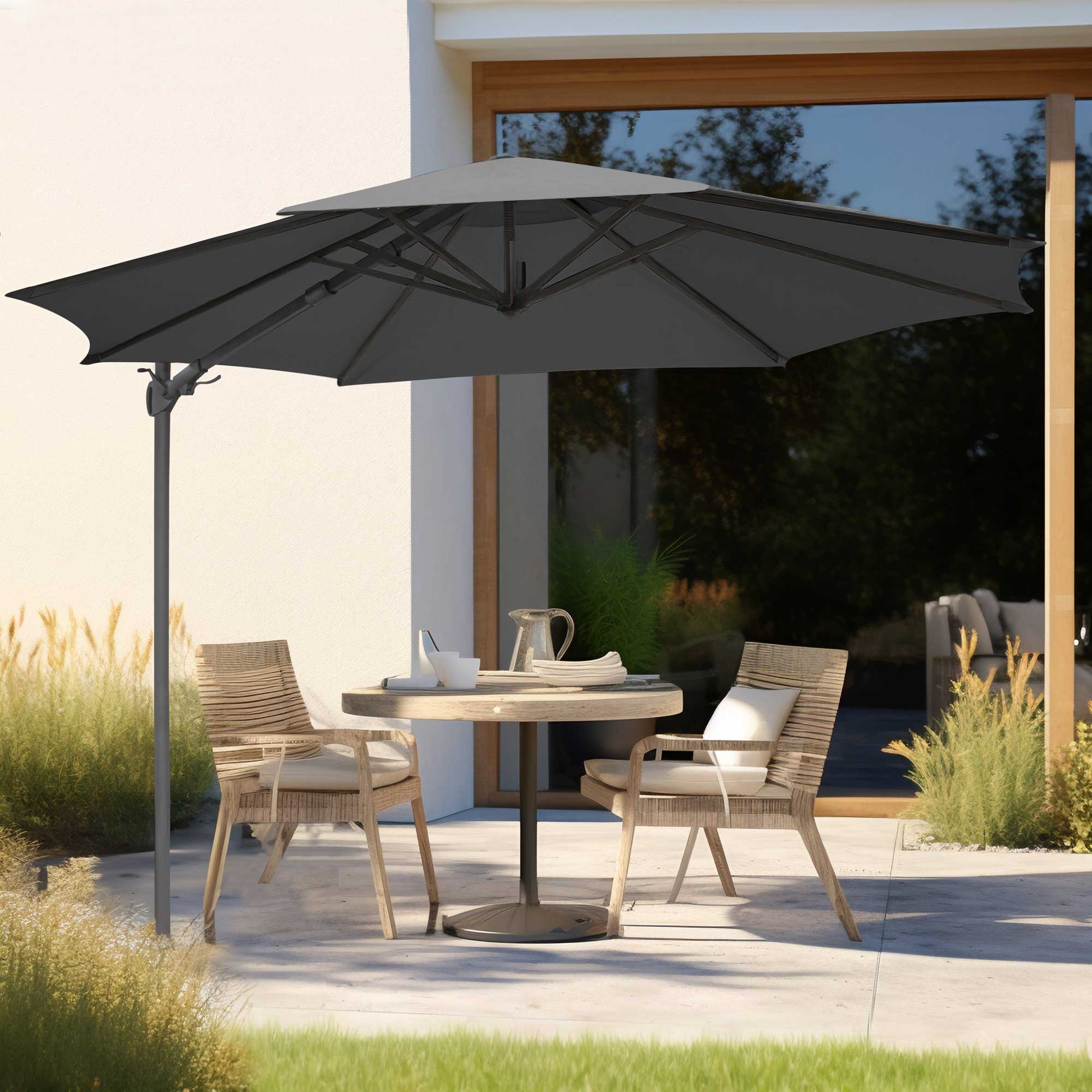 Ø3m Garden/Patio Cantilever Parasol/Umbrella, Tilt, 360° Rotation and Cover, Grey - DG267