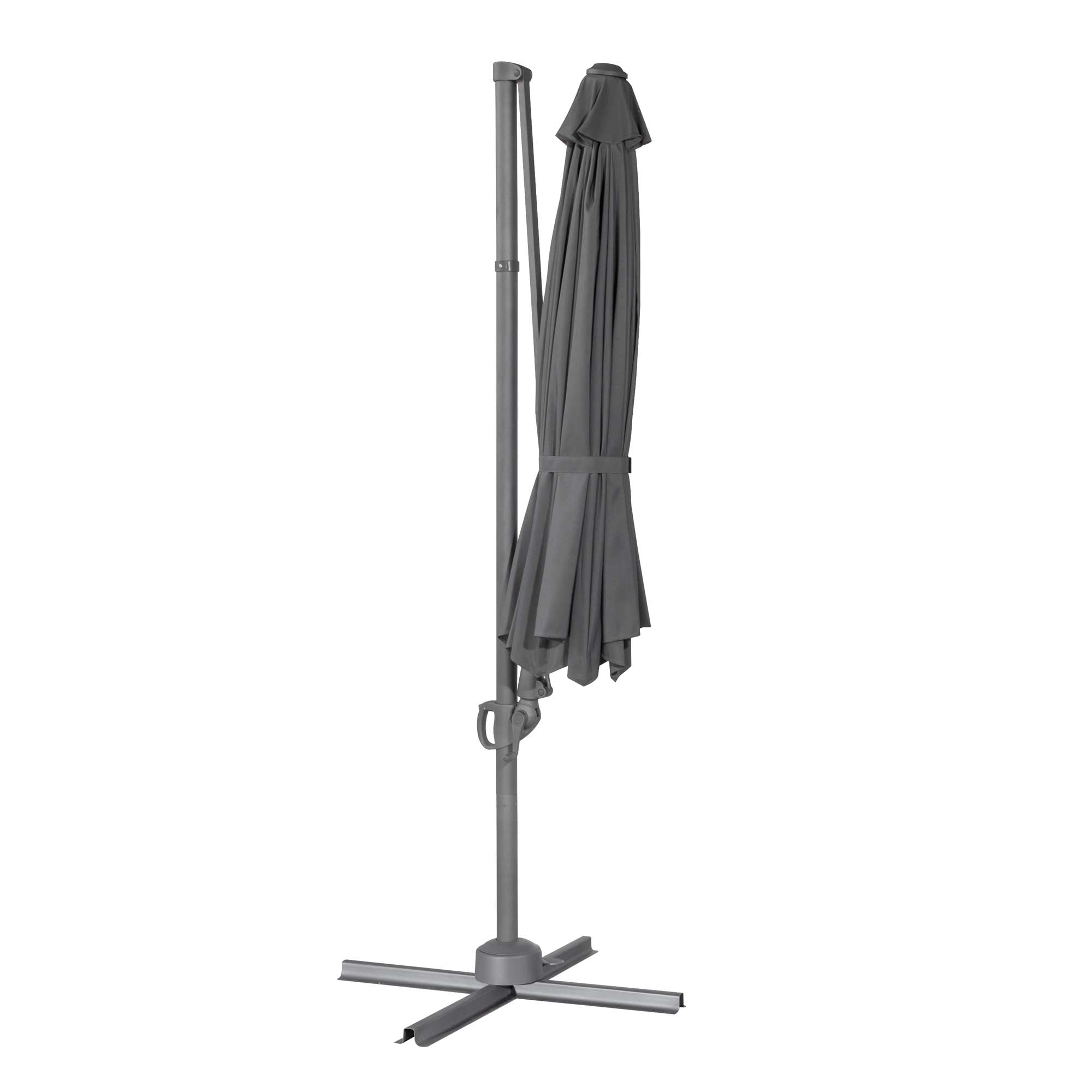 Ø3m Cantilever Parasol/Umbrella, Cover and Base Bundle, 8 Rib, Crank Handle, 360° Rotation, 60° Tilt, Grey Canopy - DG272