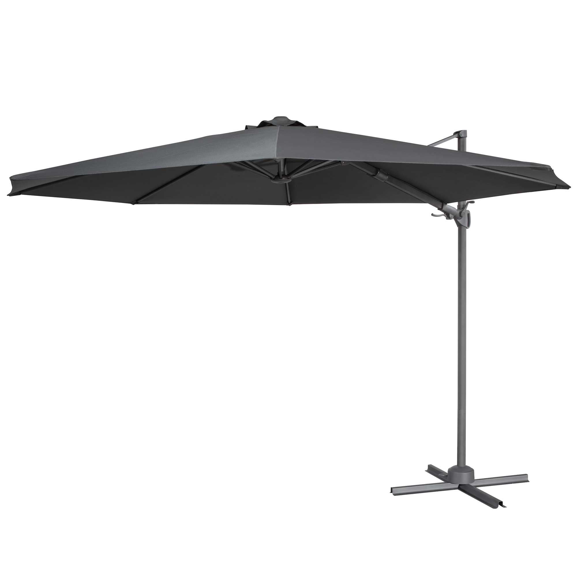 Ø3m Cantilever Parasol/Umbrella, Cover and Base Bundle, 8 Rib, Crank Handle, 360° Rotation, 60° Tilt, Grey Canopy - DG272