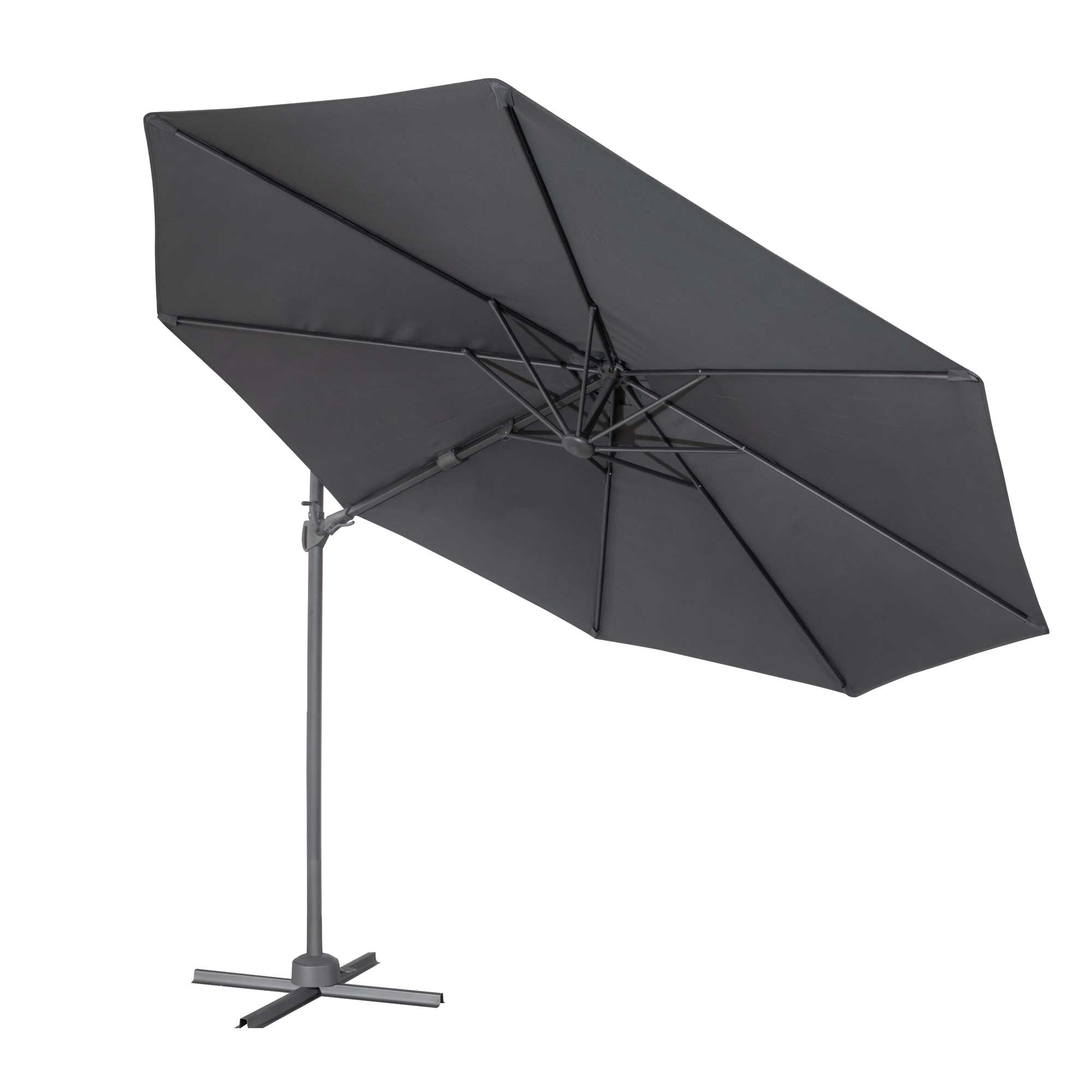 Ø3m Garden/Patio Cantilever Parasol/Umbrella, Tilt, 360° Rotation and Cover, Grey - DG267