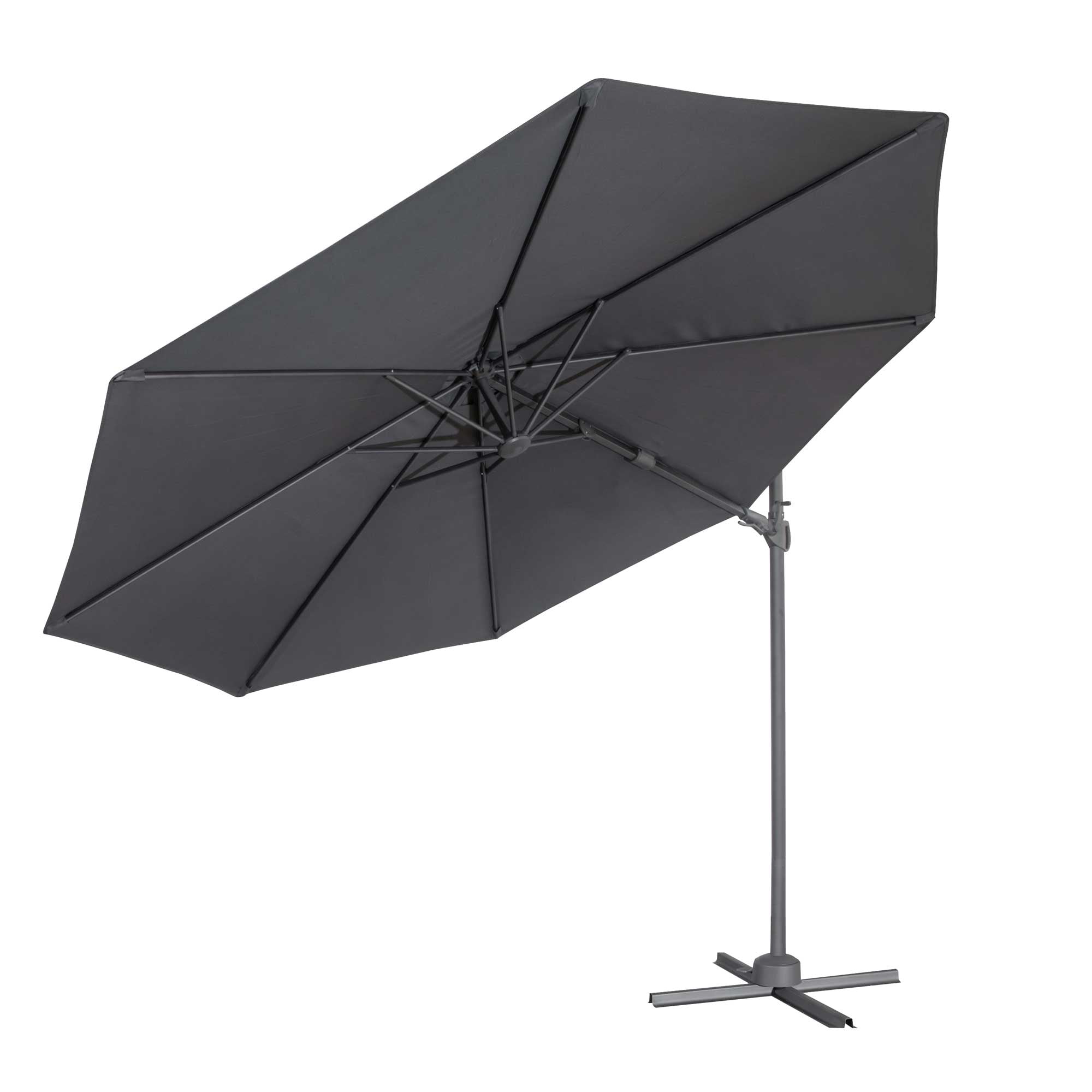 Ø3m Garden/Patio Cantilever Parasol/Umbrella, Tilt, 360° Rotation and Cover, Grey - DG267