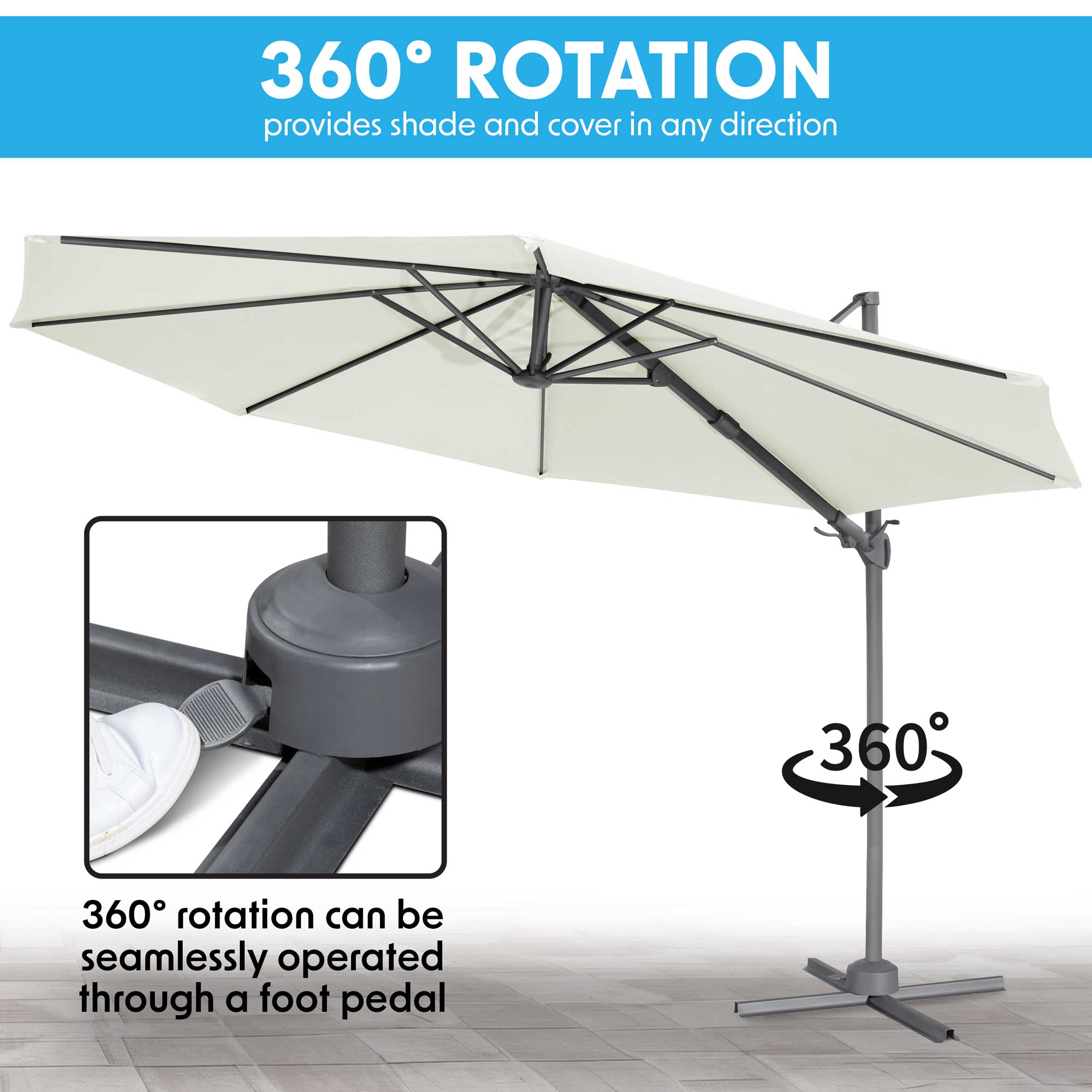 Ø3m Garden/Patio Cantilever Parasol/Umbrella, 360° Rotation, Tilt and Cover, Cream - DG268