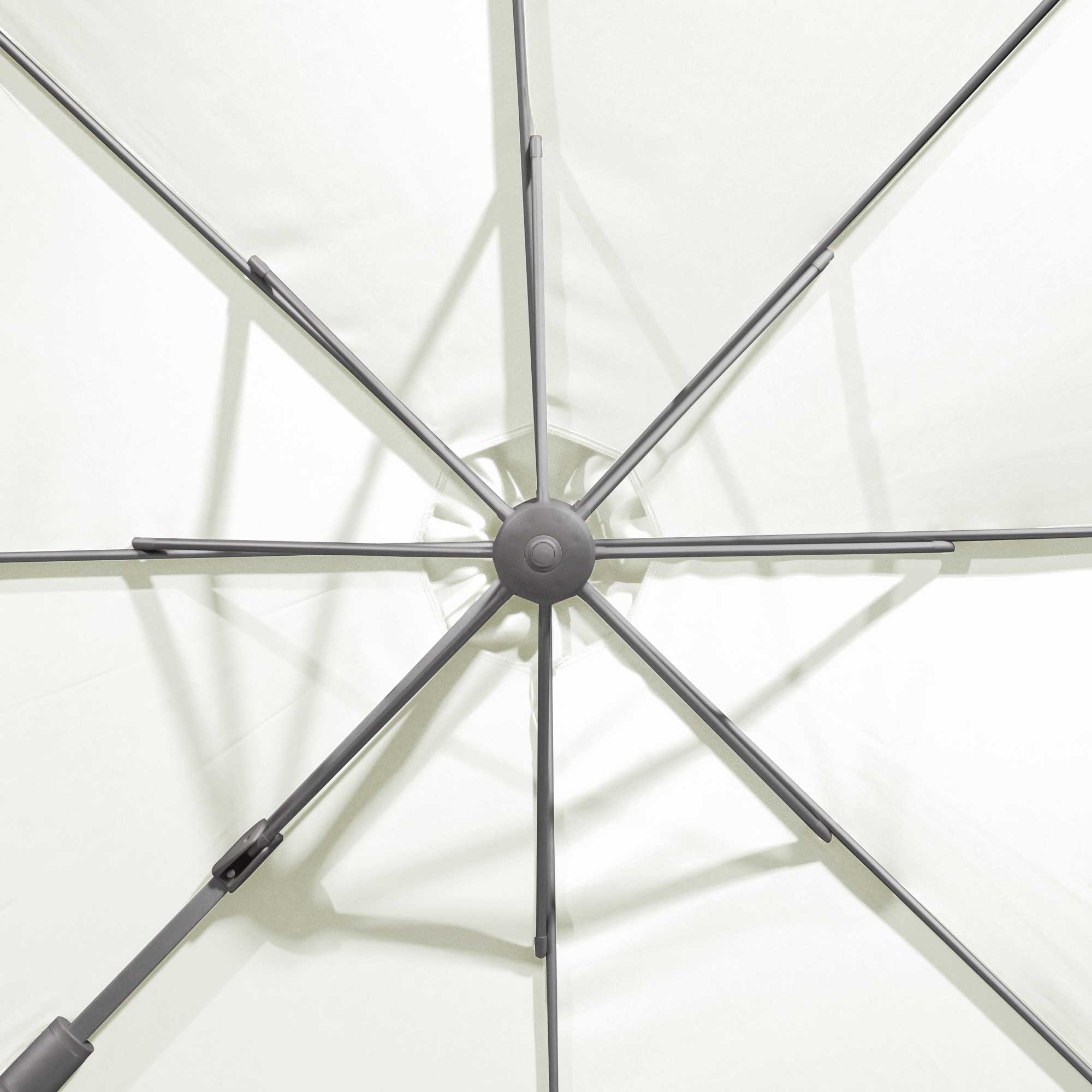 Ø3m Cantilever Parasol/Umbrella, Cover and Base Bundle, 8 Rib, Crank Handle, 360° Rotation, 60° Tilt, Cream Canopy - DG273