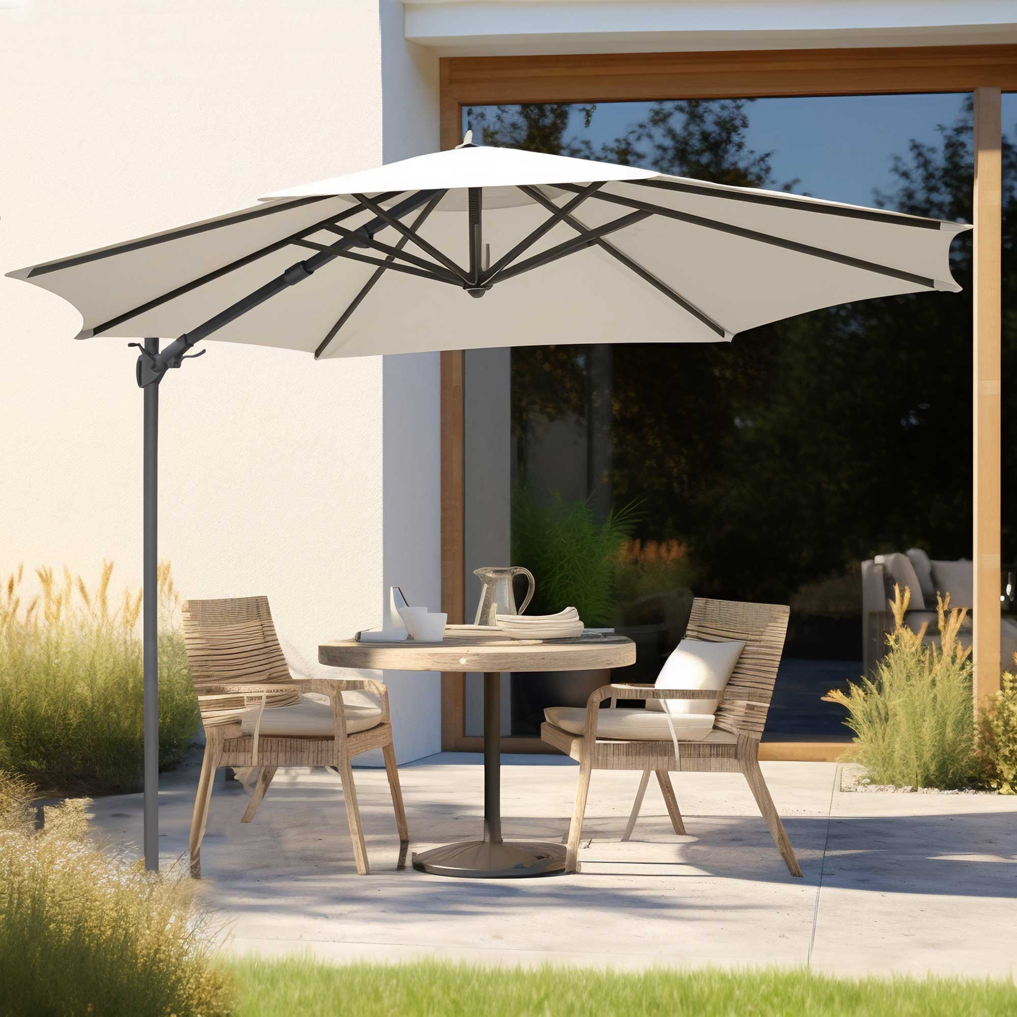 Ø3m Garden/Patio Cantilever Parasol/Umbrella, 360° Rotation, Tilt and Cover, Cream - DG268