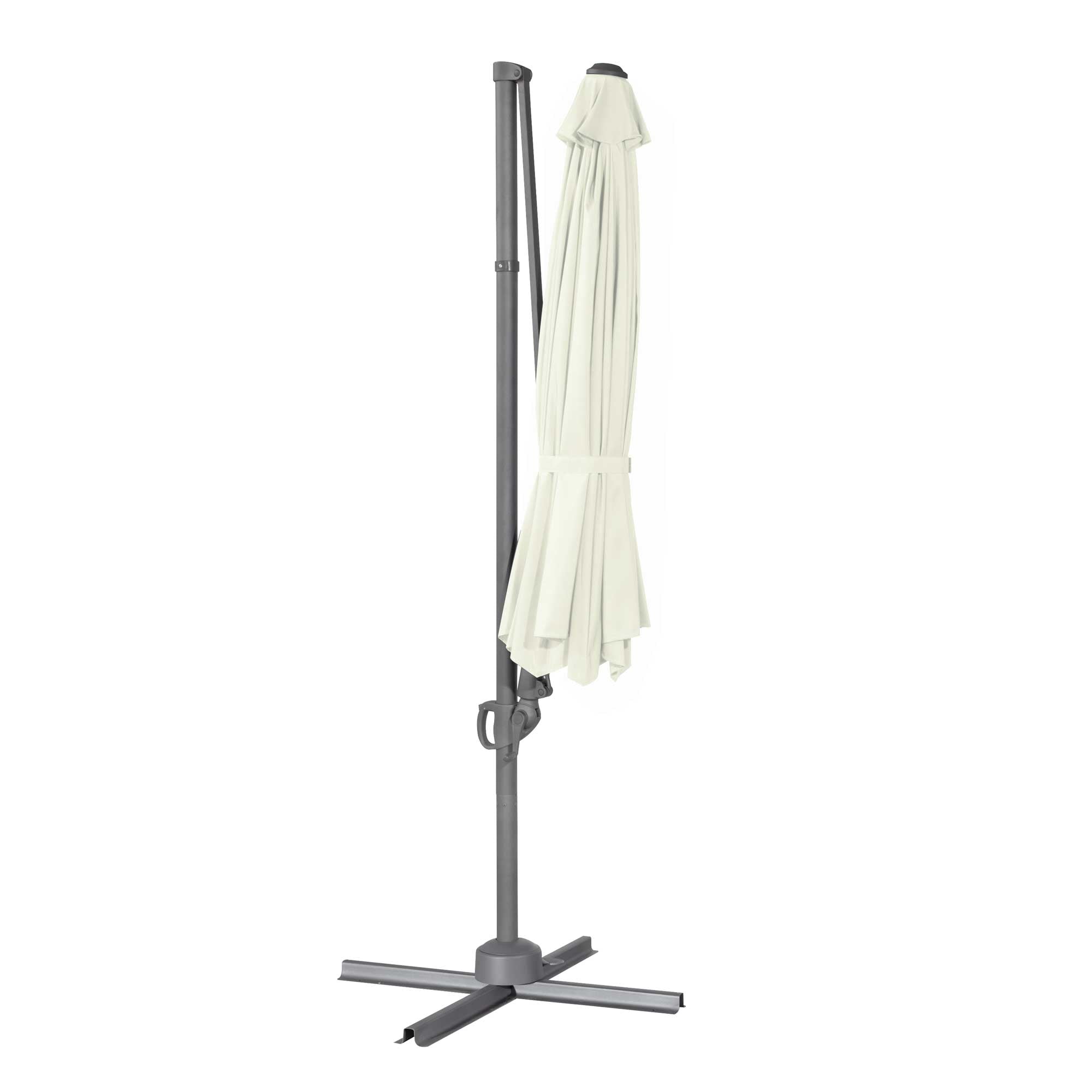 Ø3m Cantilever Parasol/Umbrella, Cover and Base Bundle, 8 Rib, Crank Handle, 360° Rotation, 60° Tilt, Cream Canopy - DG273