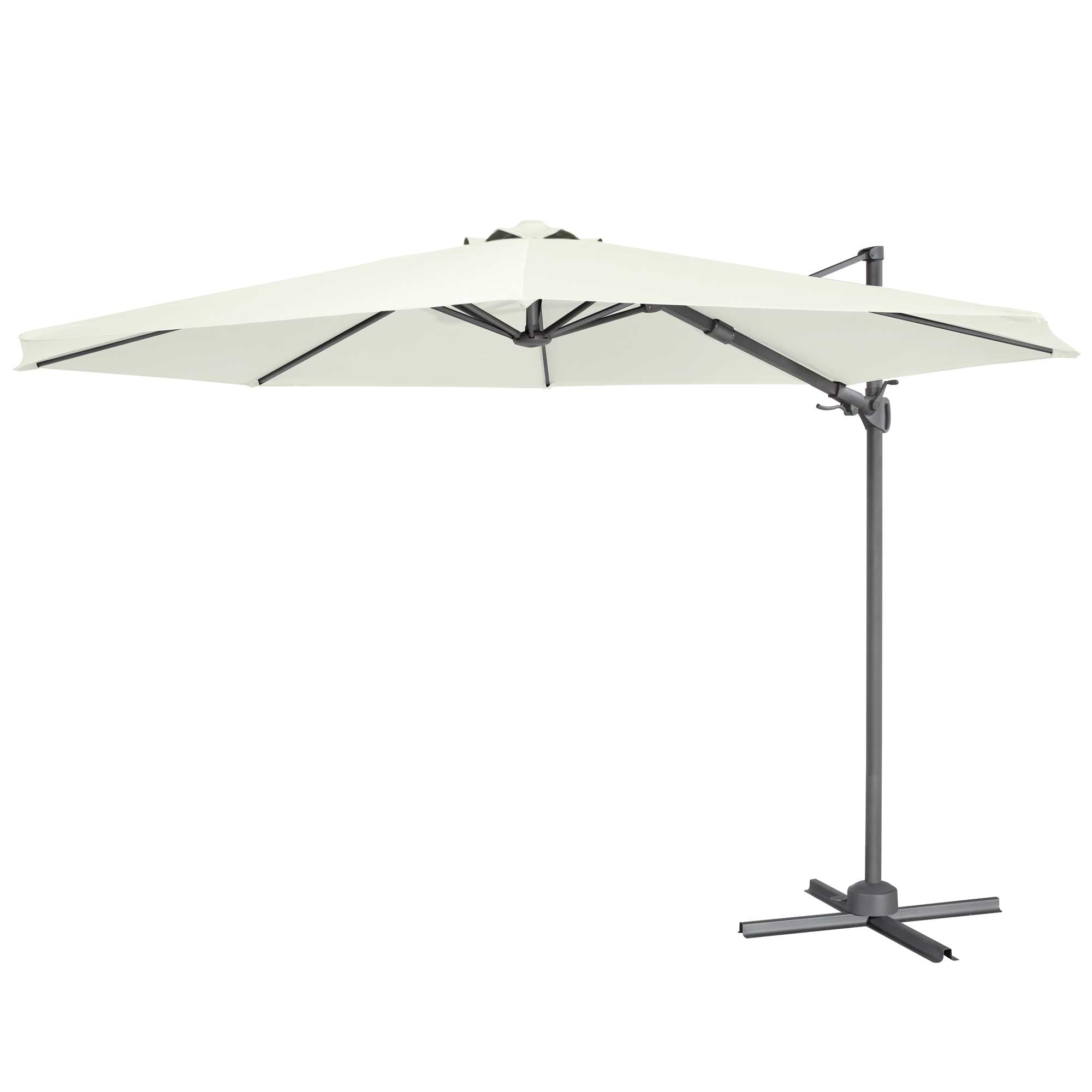 Ø3m Cantilever Parasol/Umbrella, Cover and Base Bundle, 8 Rib, Crank Handle, 360° Rotation, 60° Tilt, Cream Canopy - DG273