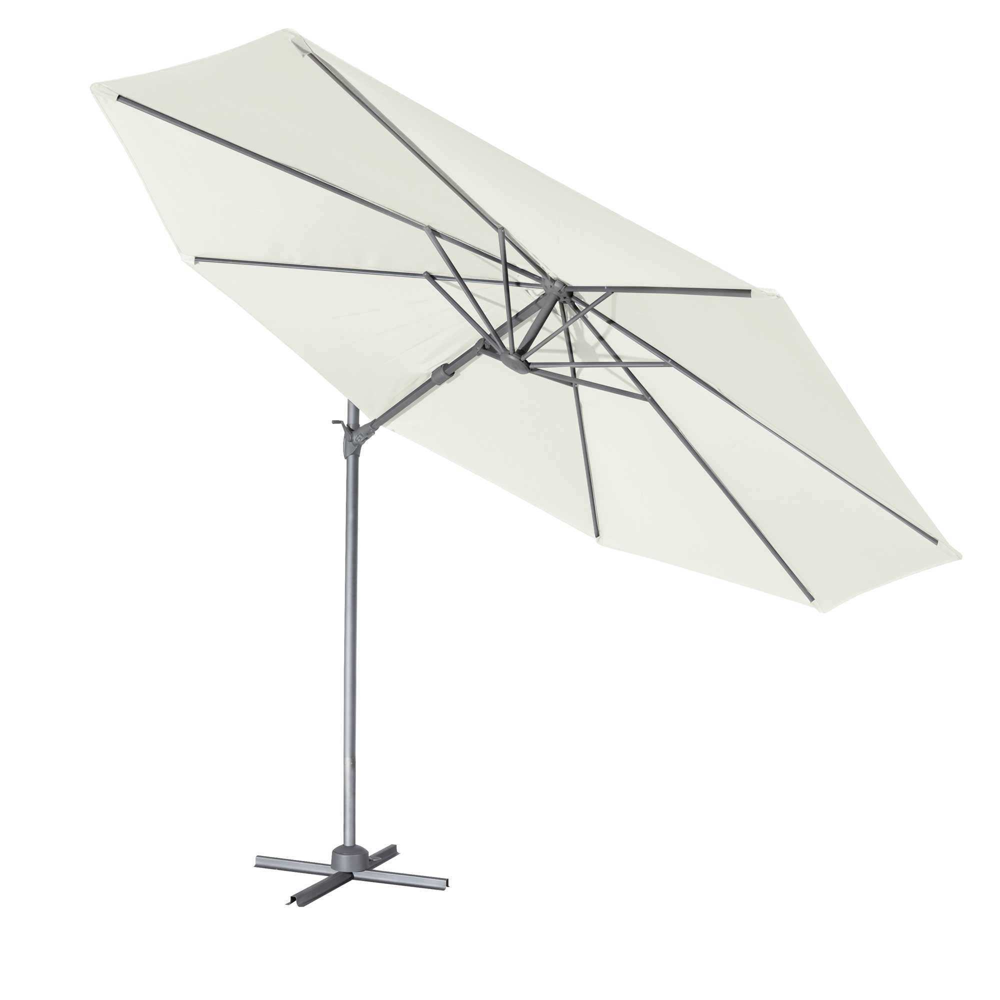 Ø3m Cantilever Parasol/Umbrella, Cover and Base Bundle, 8 Rib, Crank Handle, 360° Rotation, 60° Tilt, Cream Canopy - DG273