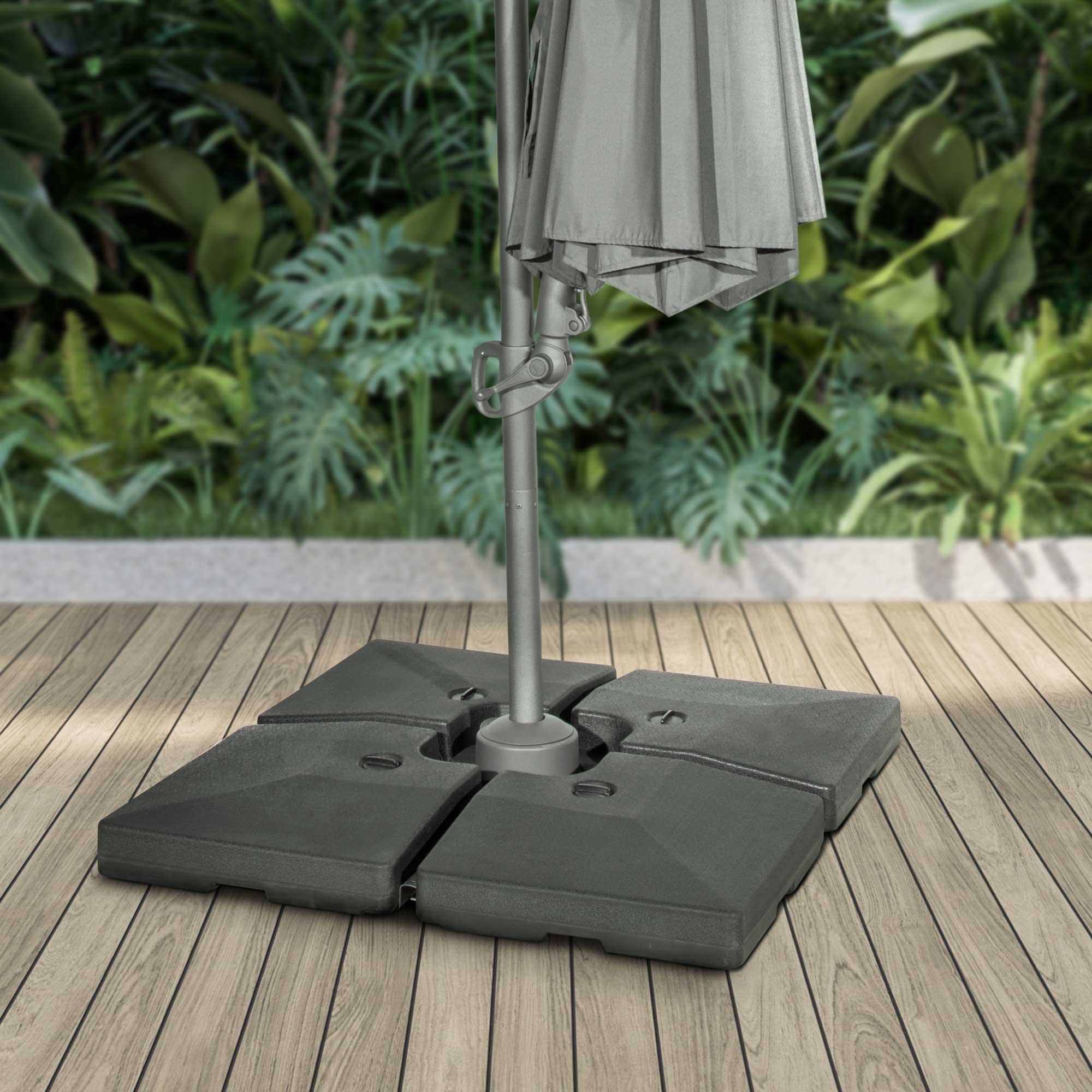 Ø3m Cantilever Parasol/Umbrella, Cover and Base Bundle, 8 Rib, Crank Handle, 360° Rotation, 60° Tilt, Grey Canopy - DG272