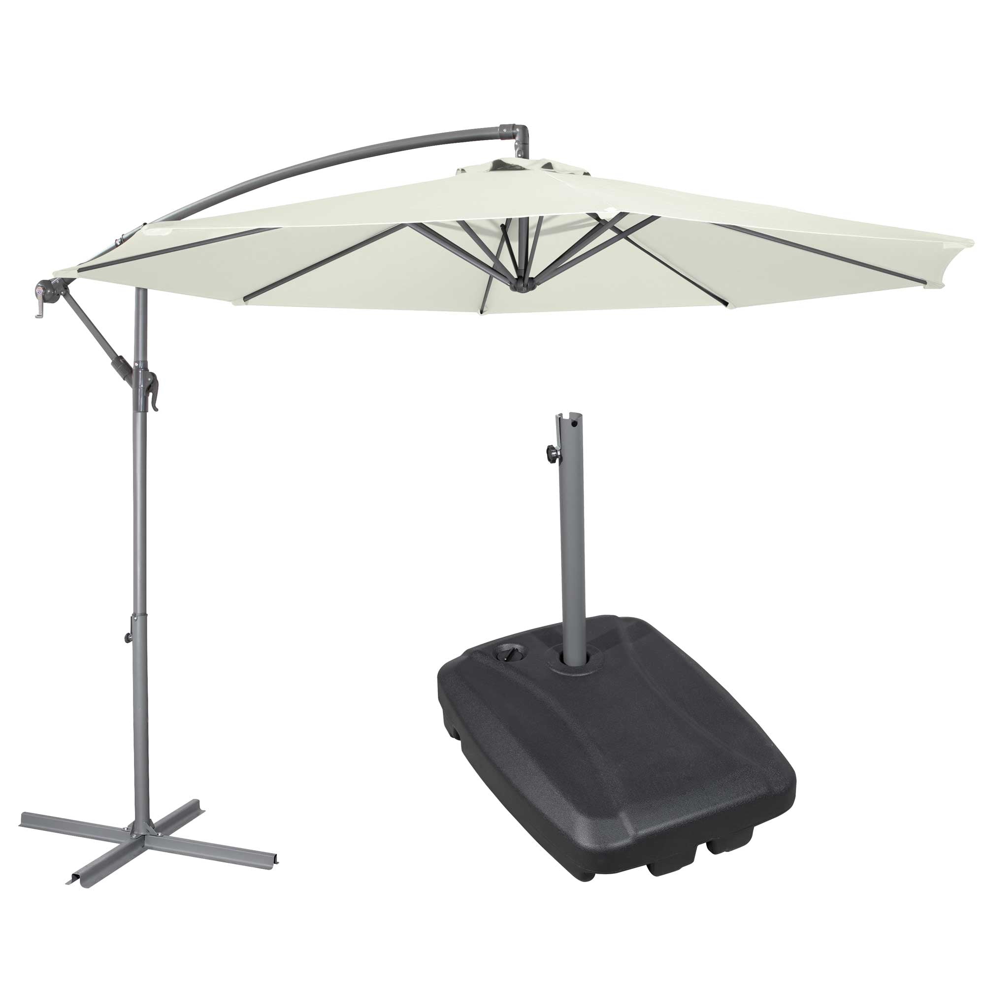 Ø3m Banana Parasol/Umbrella, Cover and Base Bundle, 8 Rib, Crank Handle, Cream Canopy - DG271