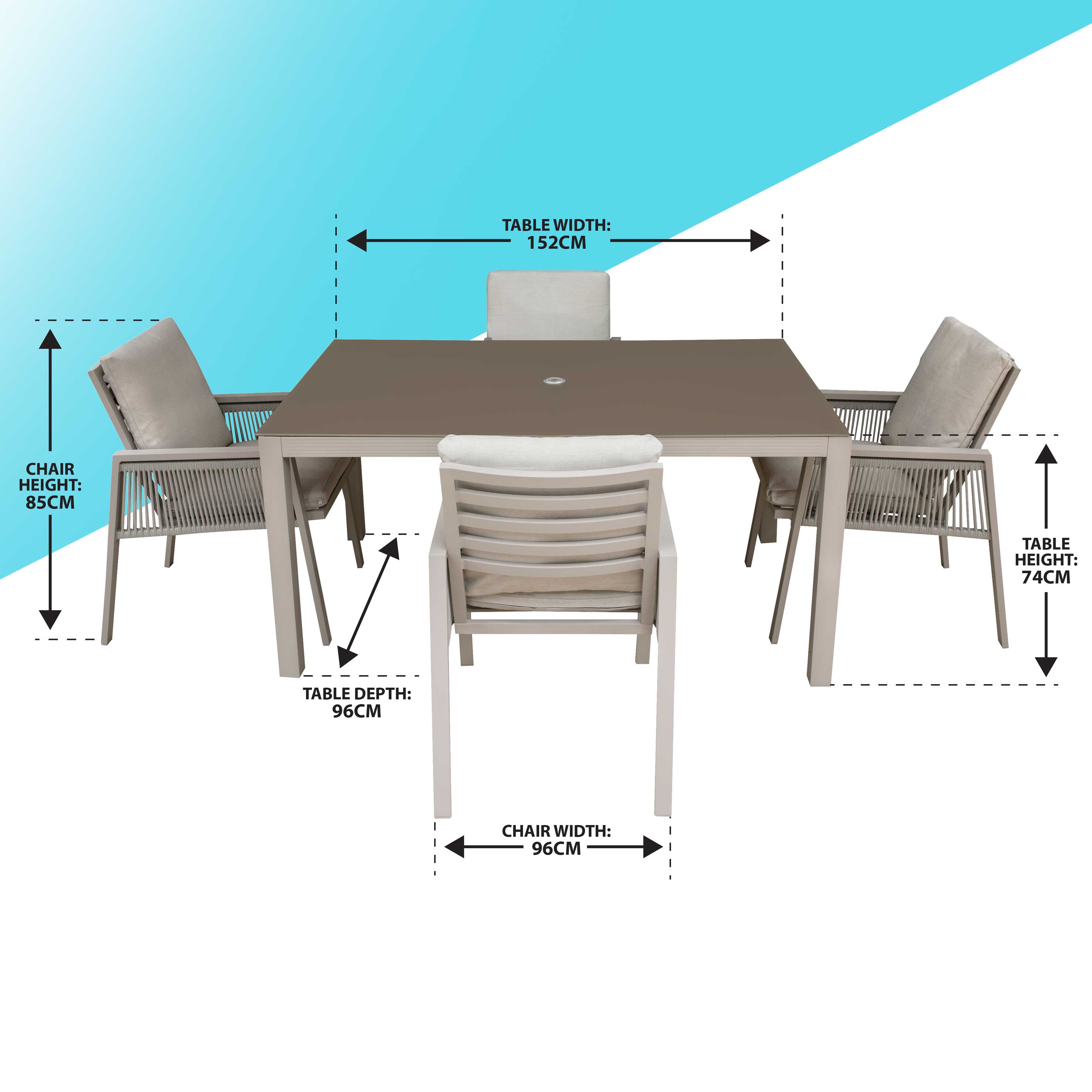 Dellonda Fusion 5 Piece Outdoor Dining Set with Weatherproof Aluminium Frame - DG275