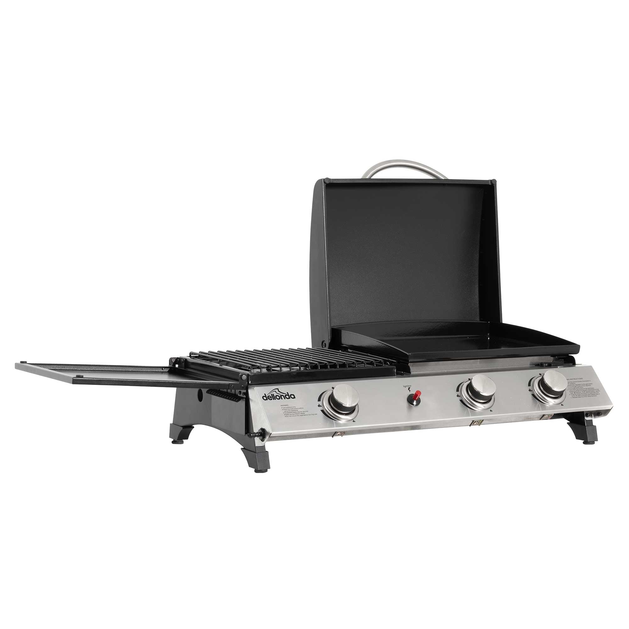 2+1 Burner Portable Gas Plancha/Grill 8.5kW Hot Plate BBQ Griddle, Stainless Steel - DG276