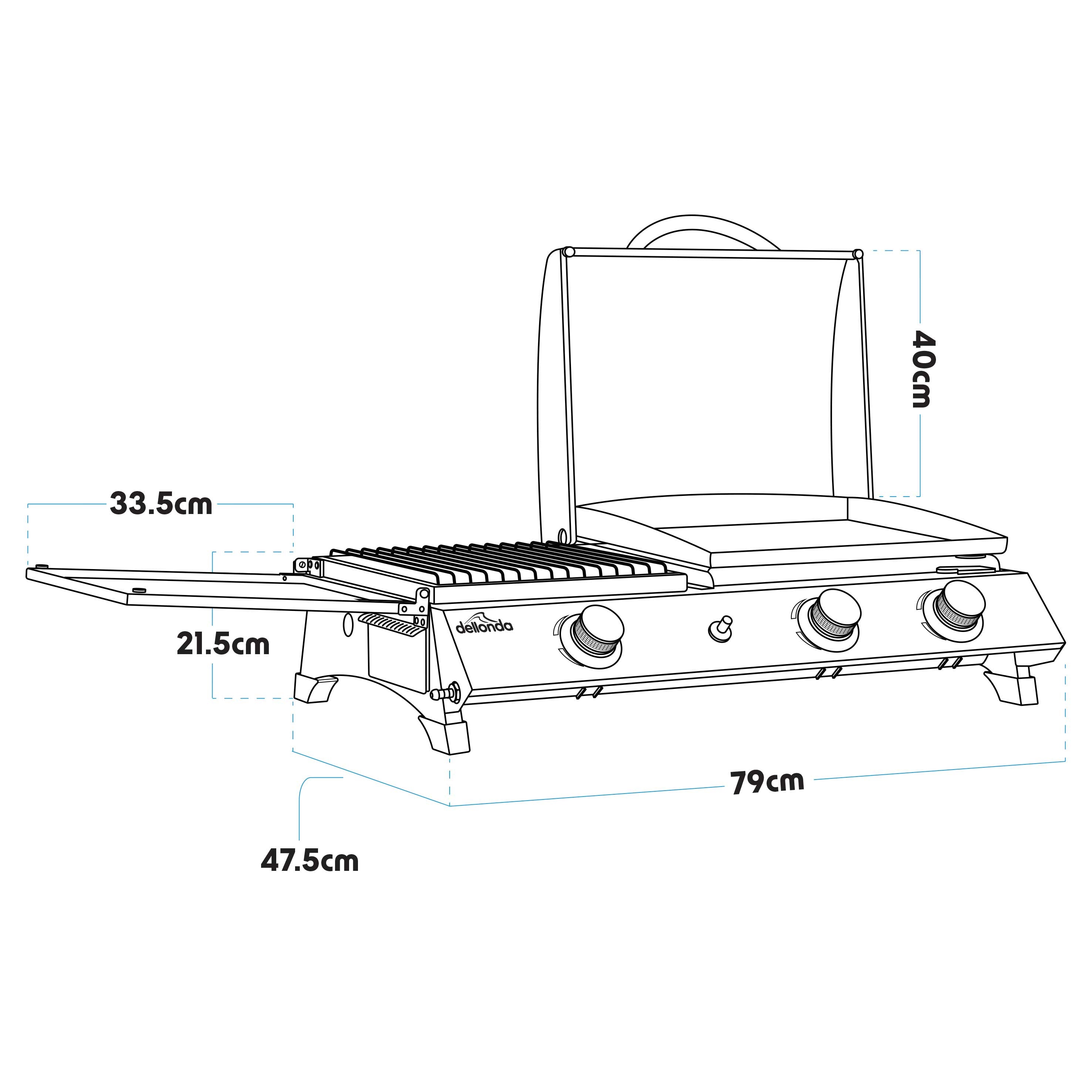 2+1 Burner Portable Gas Plancha/Grill 8.5kW Hot Plate BBQ Griddle, Stainless Steel - DG276