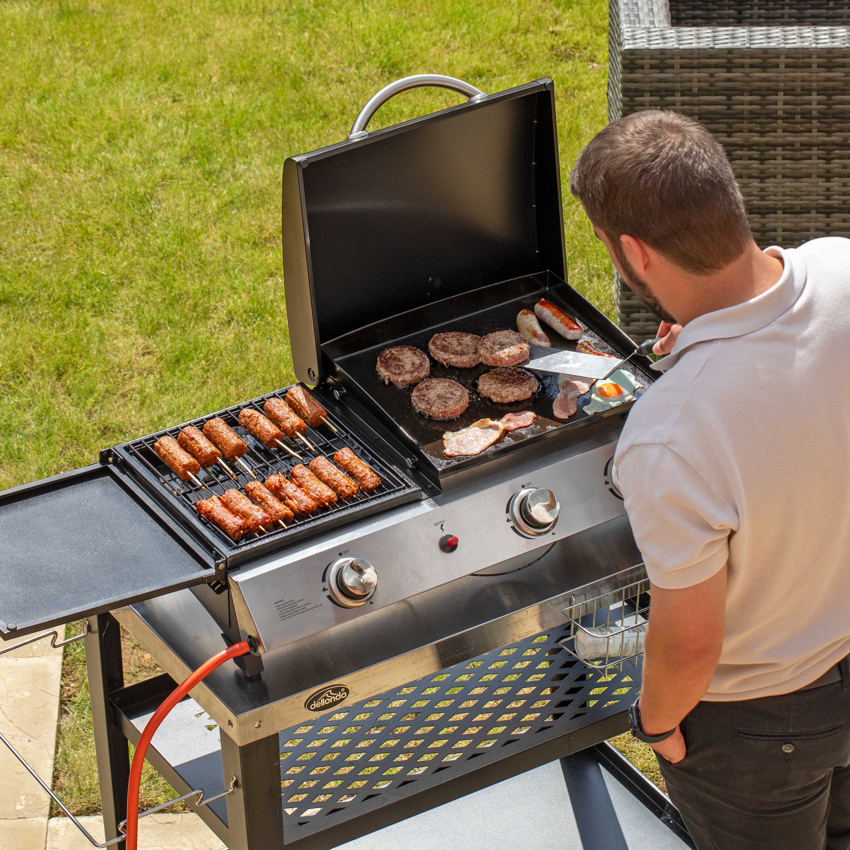 2+1 Burner Portable Gas Plancha/Grill 8.5kW Hot Plate BBQ Griddle, Stainless Steel - DG276