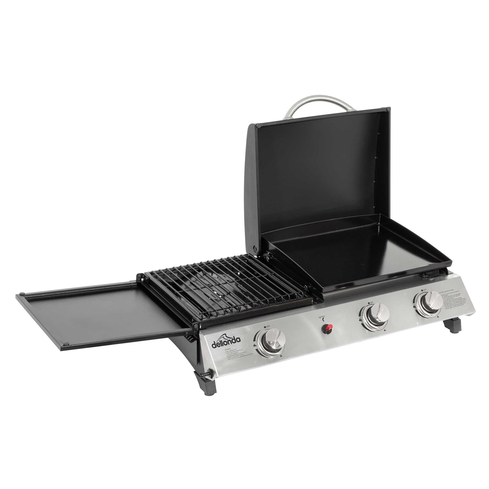 2+1 Burner Portable Gas Plancha/Grill 8.5kW Hot Plate BBQ Griddle, Stainless Steel - DG276