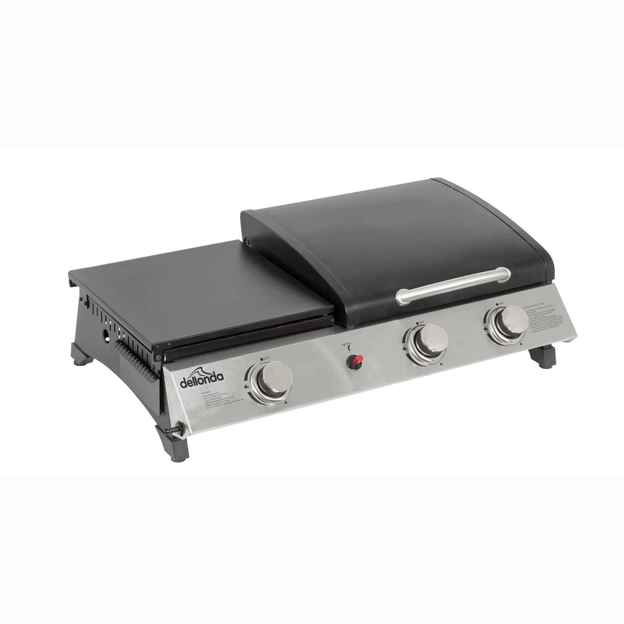 2+1 Burner Portable Gas Plancha/Grill 8.5kW Hot Plate BBQ Griddle, Stainless Steel - DG276