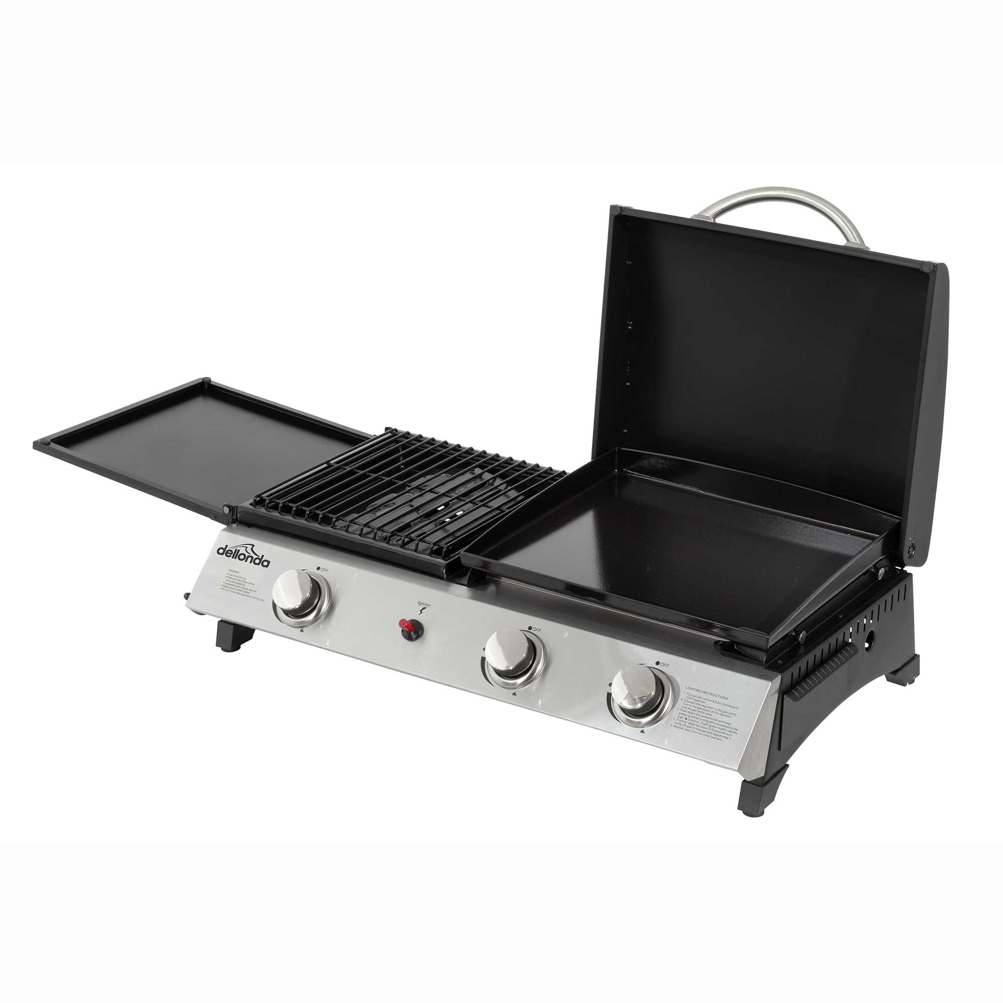 2+1 Burner Portable Gas Plancha/Grill 8.5kW Hot Plate BBQ Griddle, Stainless Steel - DG276