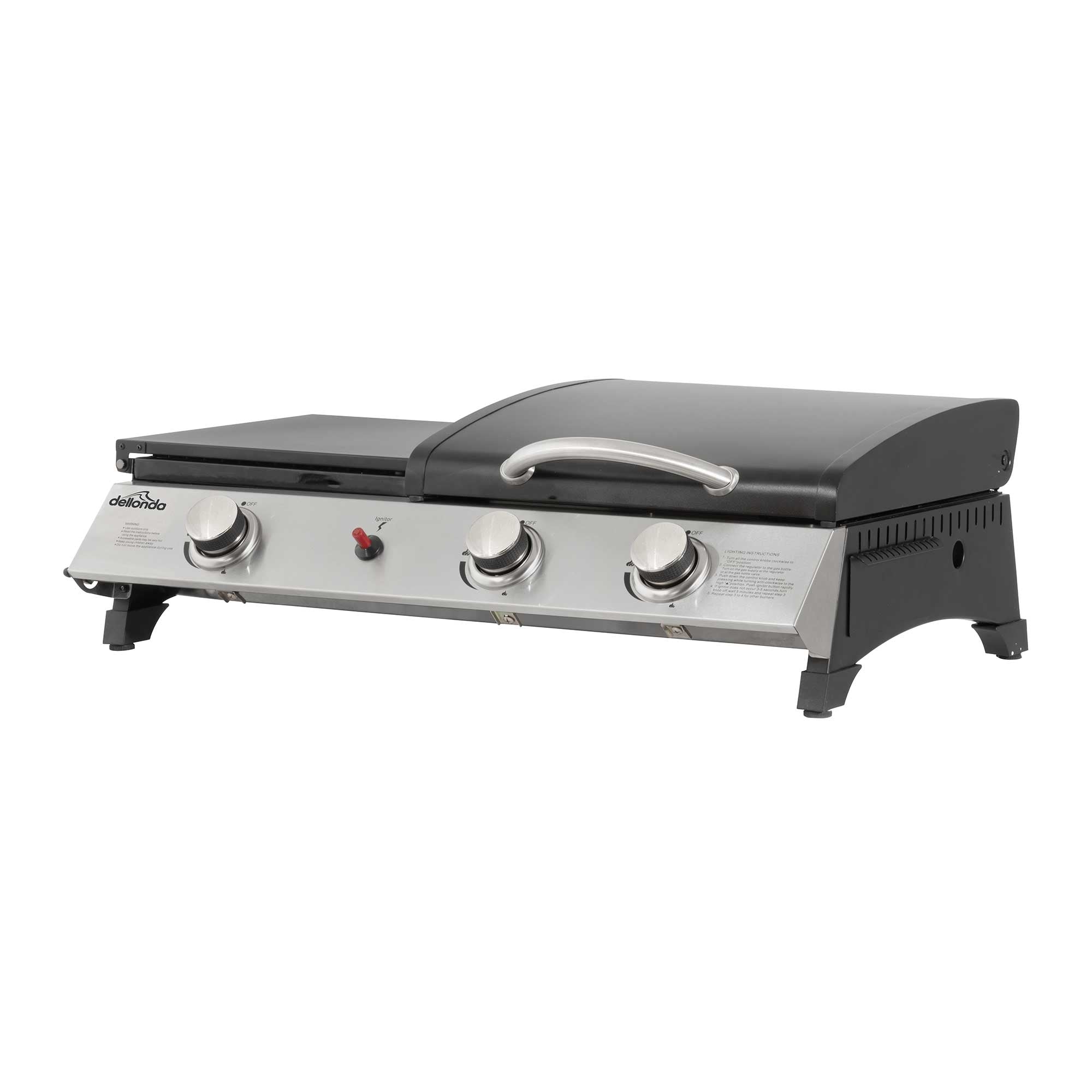 2+1 Burner Portable Gas Plancha/Grill 8.5kW Hot Plate BBQ Griddle, Stainless Steel - DG276