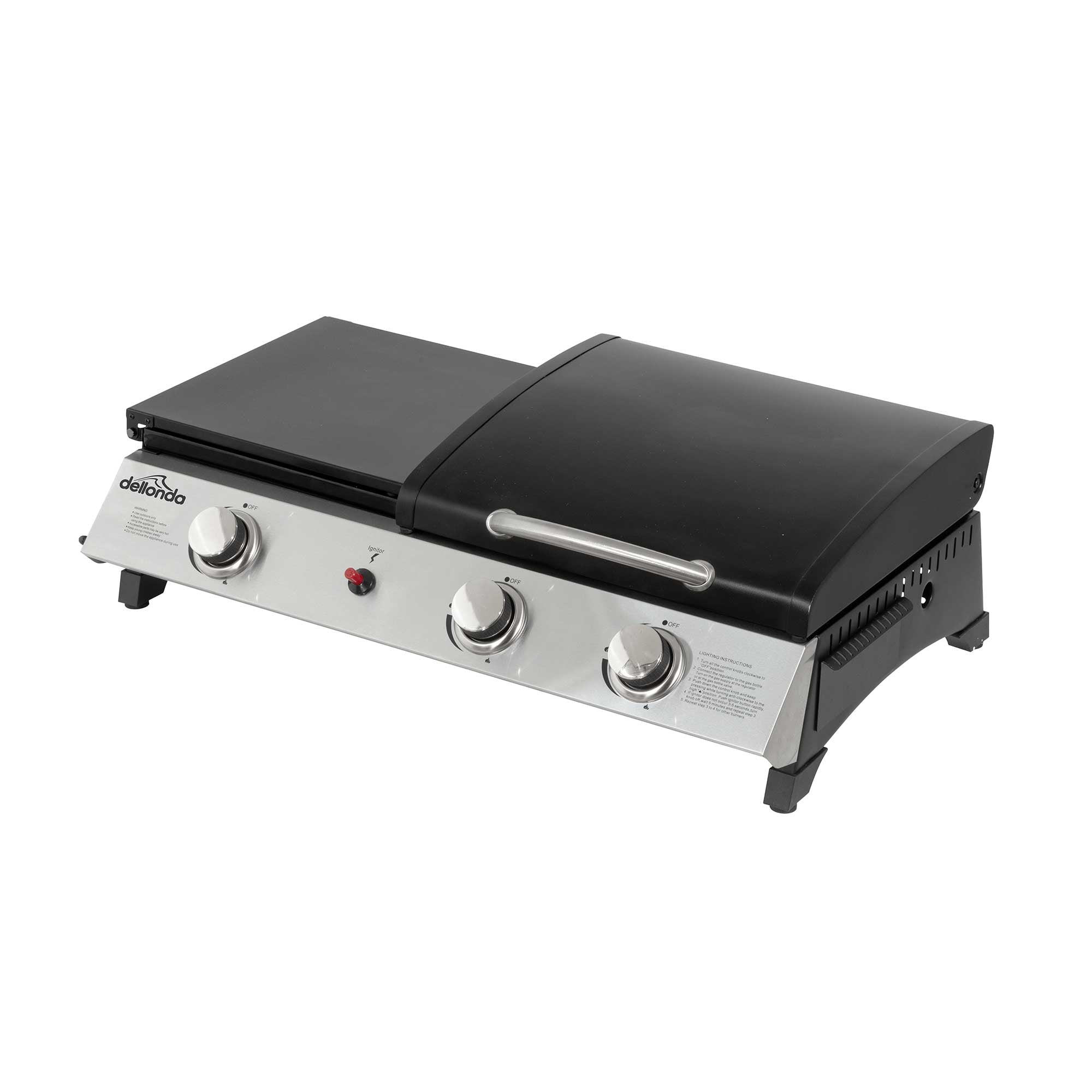 2+1 Burner Portable Gas Plancha/Grill 8.5kW Hot Plate BBQ Griddle, Stainless Steel - DG276