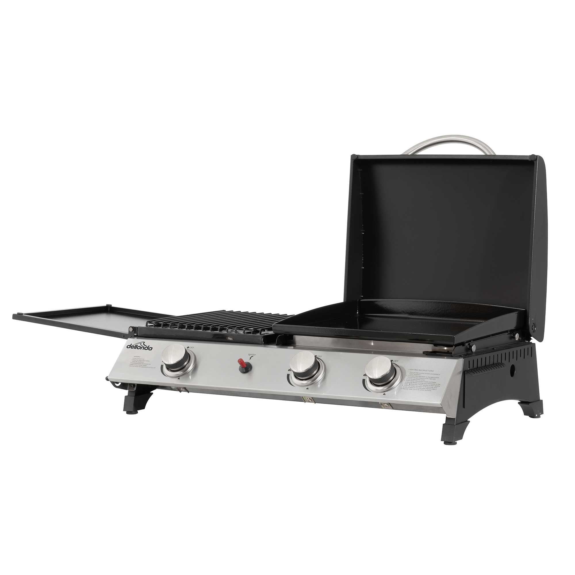 2+1 Burner Portable Gas Plancha/Grill 8.5kW Hot Plate BBQ Griddle, Stainless Steel - DG276