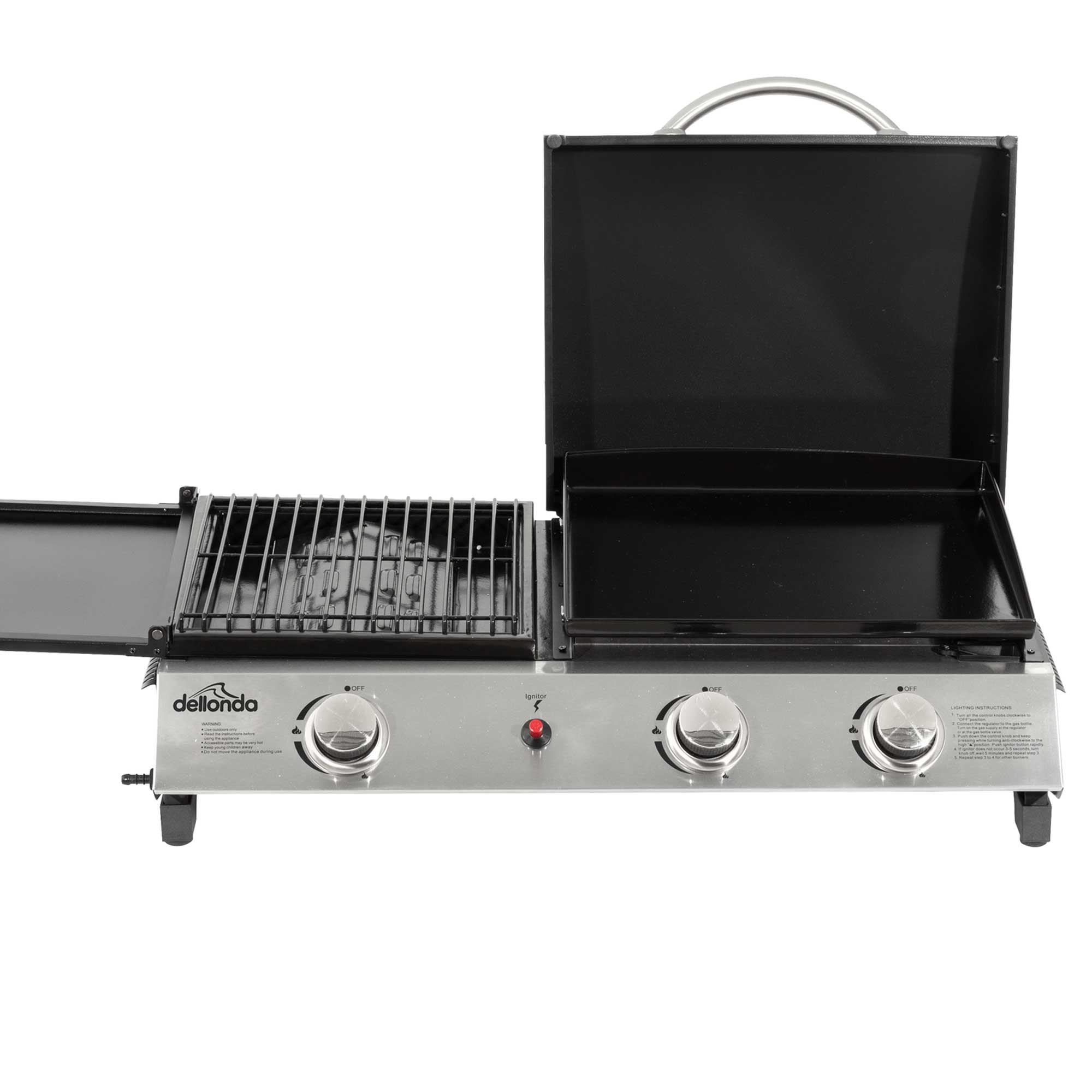 2+1 Burner Portable Gas Plancha/Grill 8.5kW Hot Plate BBQ Griddle, Stainless Steel - DG276