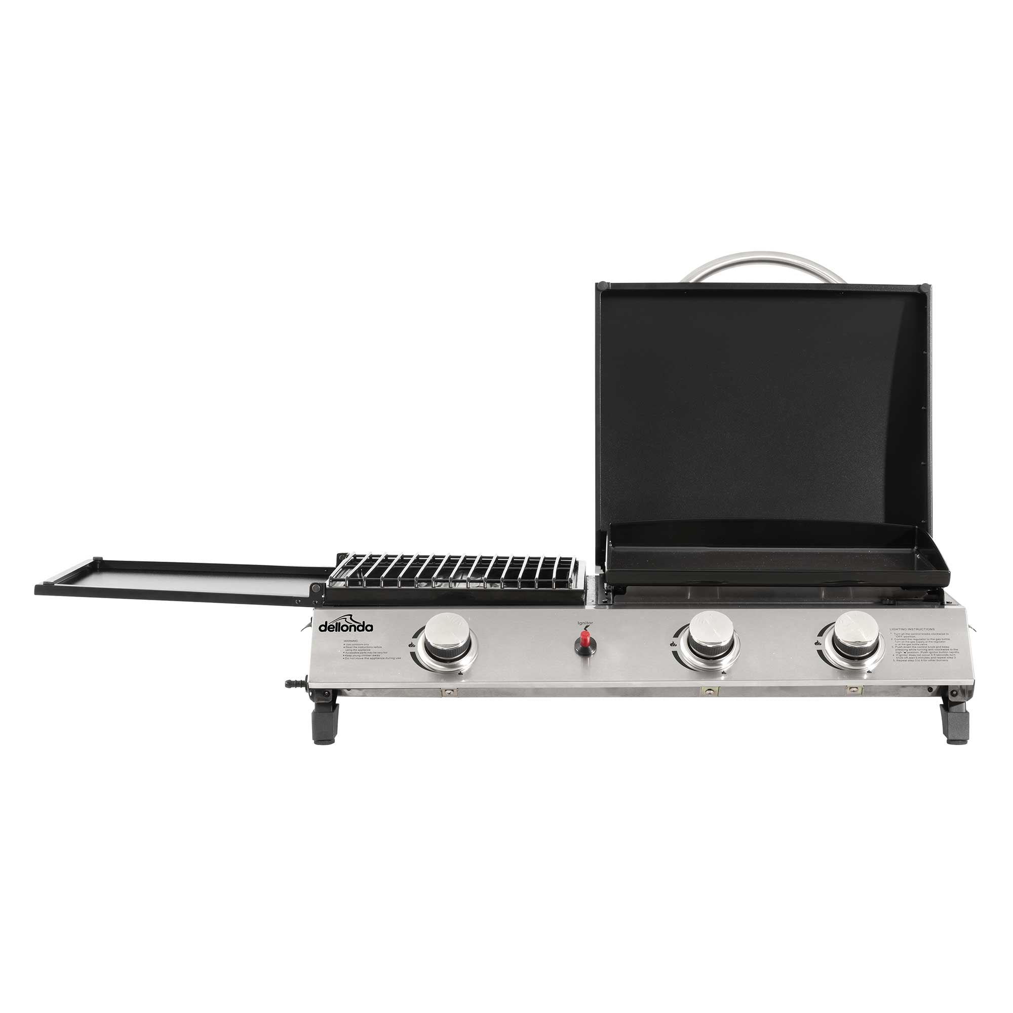 2+1 Burner Portable Gas Plancha/Grill 8.5kW Hot Plate BBQ Griddle, Stainless Steel - DG276