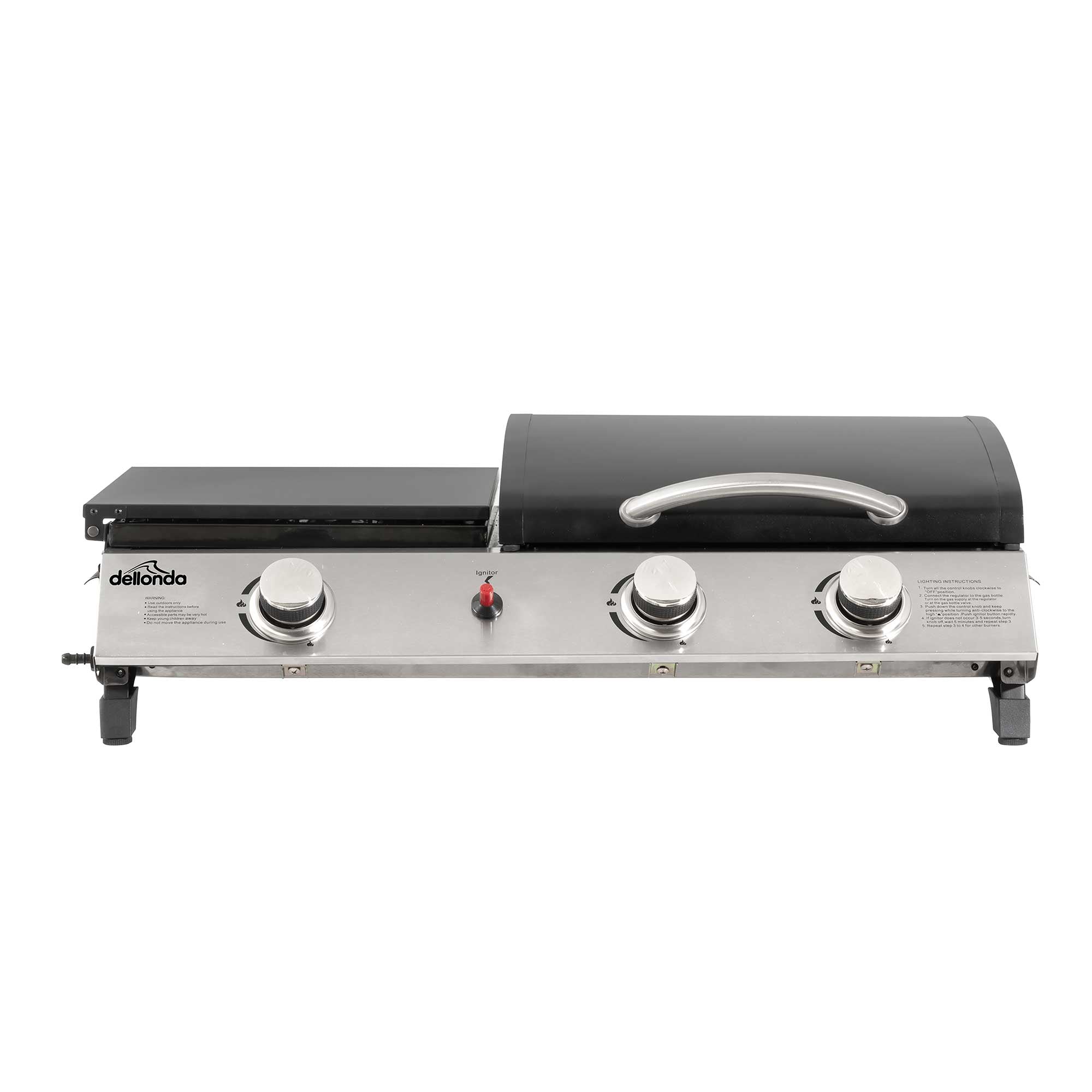 2+1 Burner Portable Gas Plancha/Grill 8.5kW Hot Plate BBQ Griddle, Stainless Steel - DG276