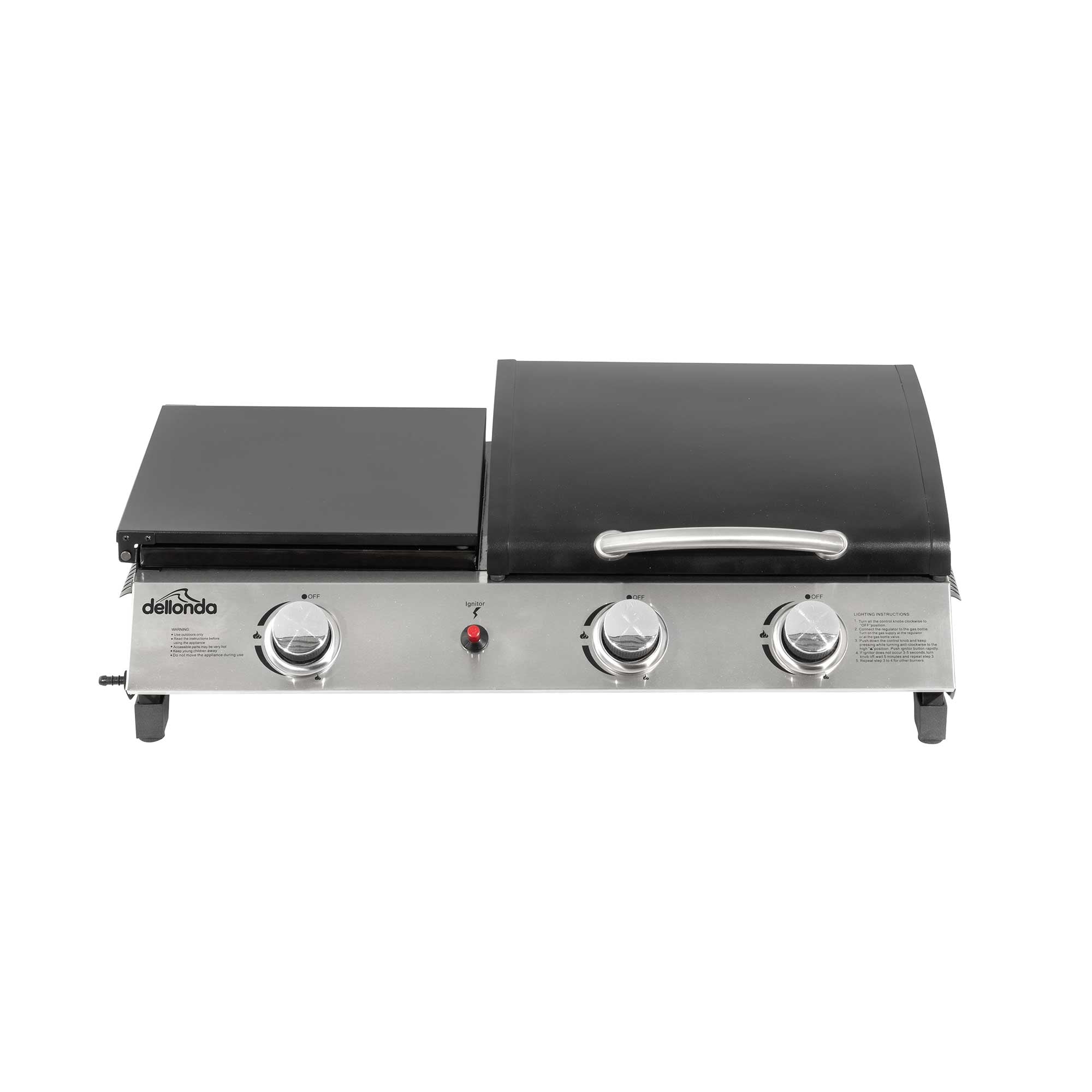 2+1 Burner Portable Gas Plancha/Grill 8.5kW Hot Plate BBQ Griddle, Stainless Steel - DG276