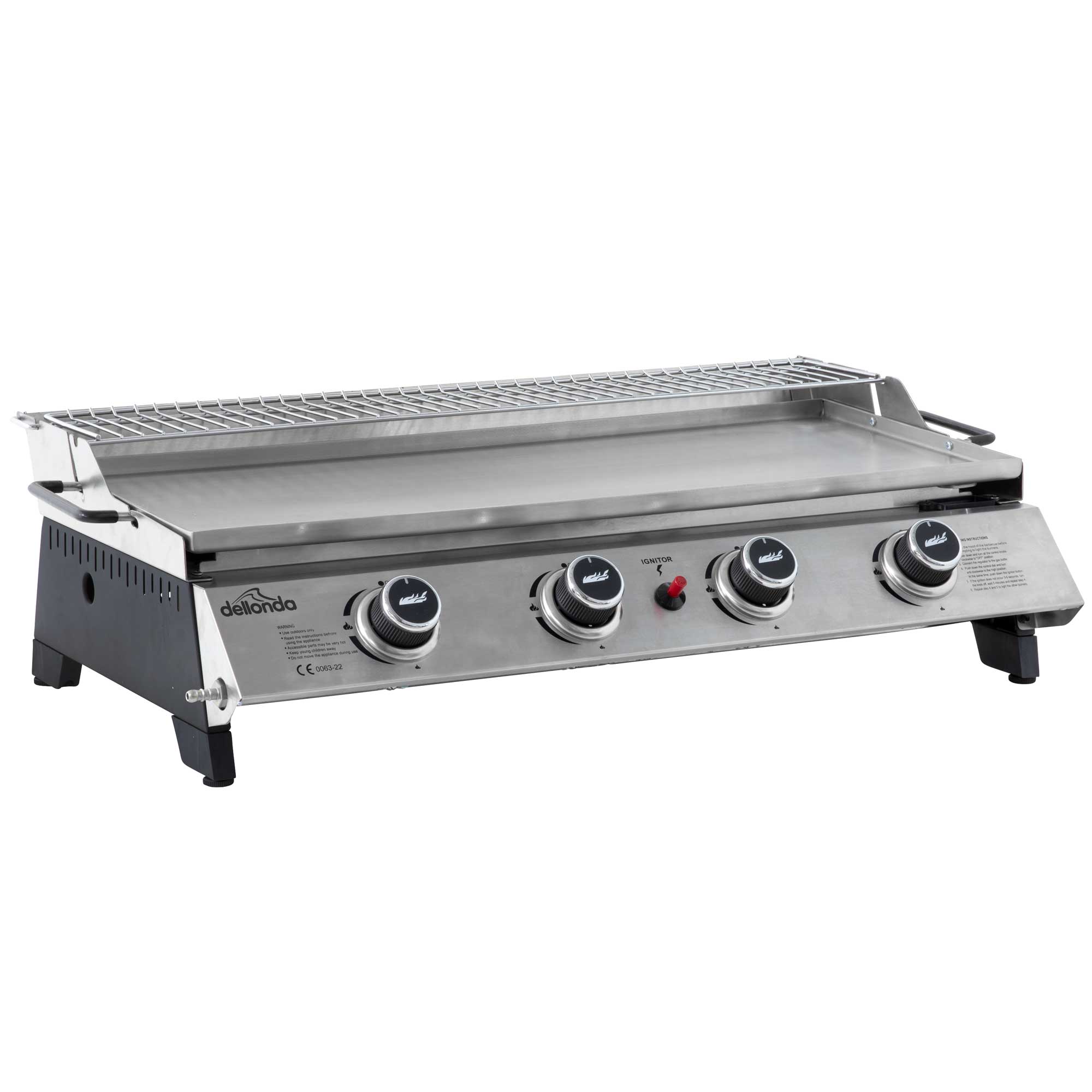 4 Burner Portable Gas Plancha with Warming Rack, 10kW Stainless Steel - DG277