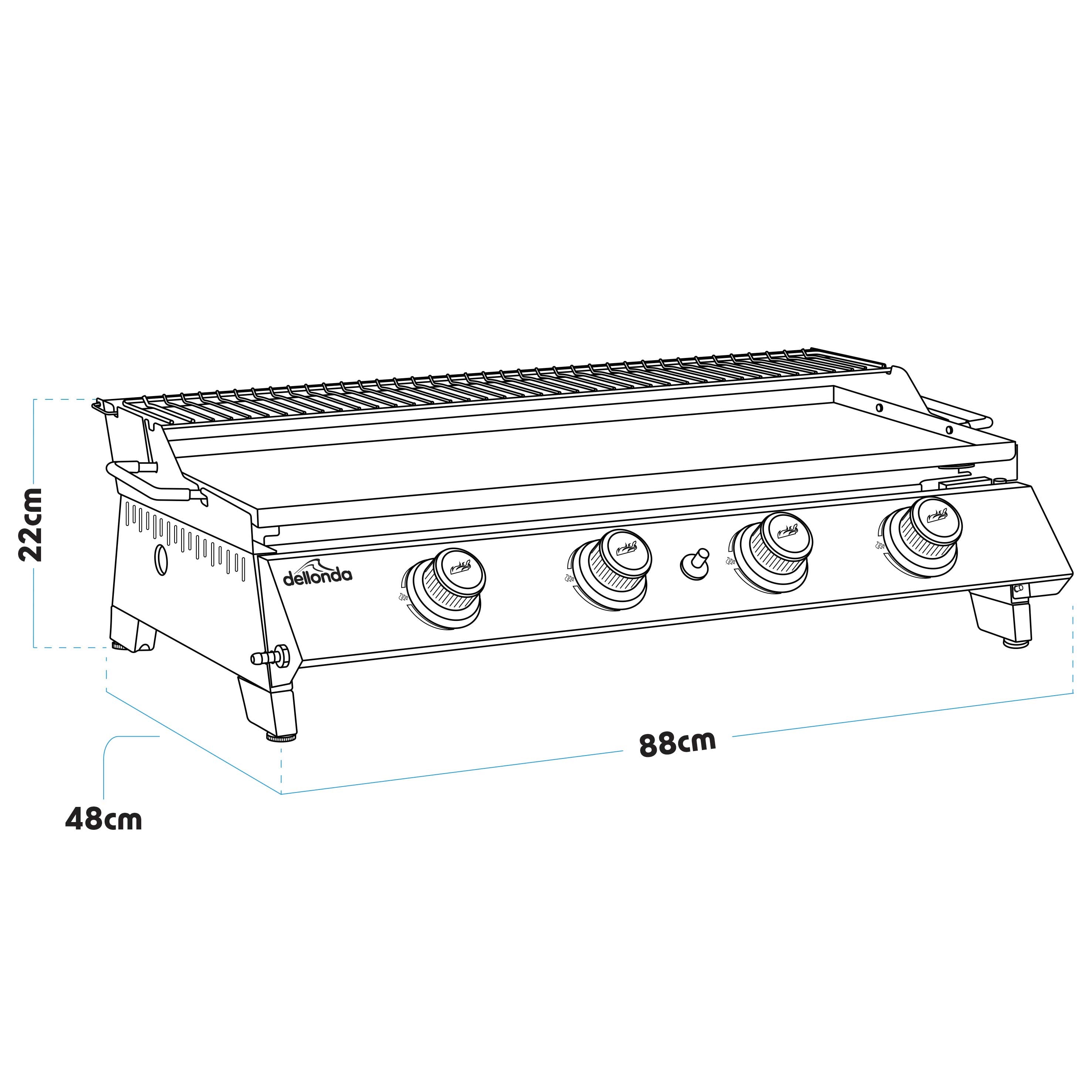 4 Burner Portable Gas Plancha with Warming Rack, 10kW Stainless Steel - DG277