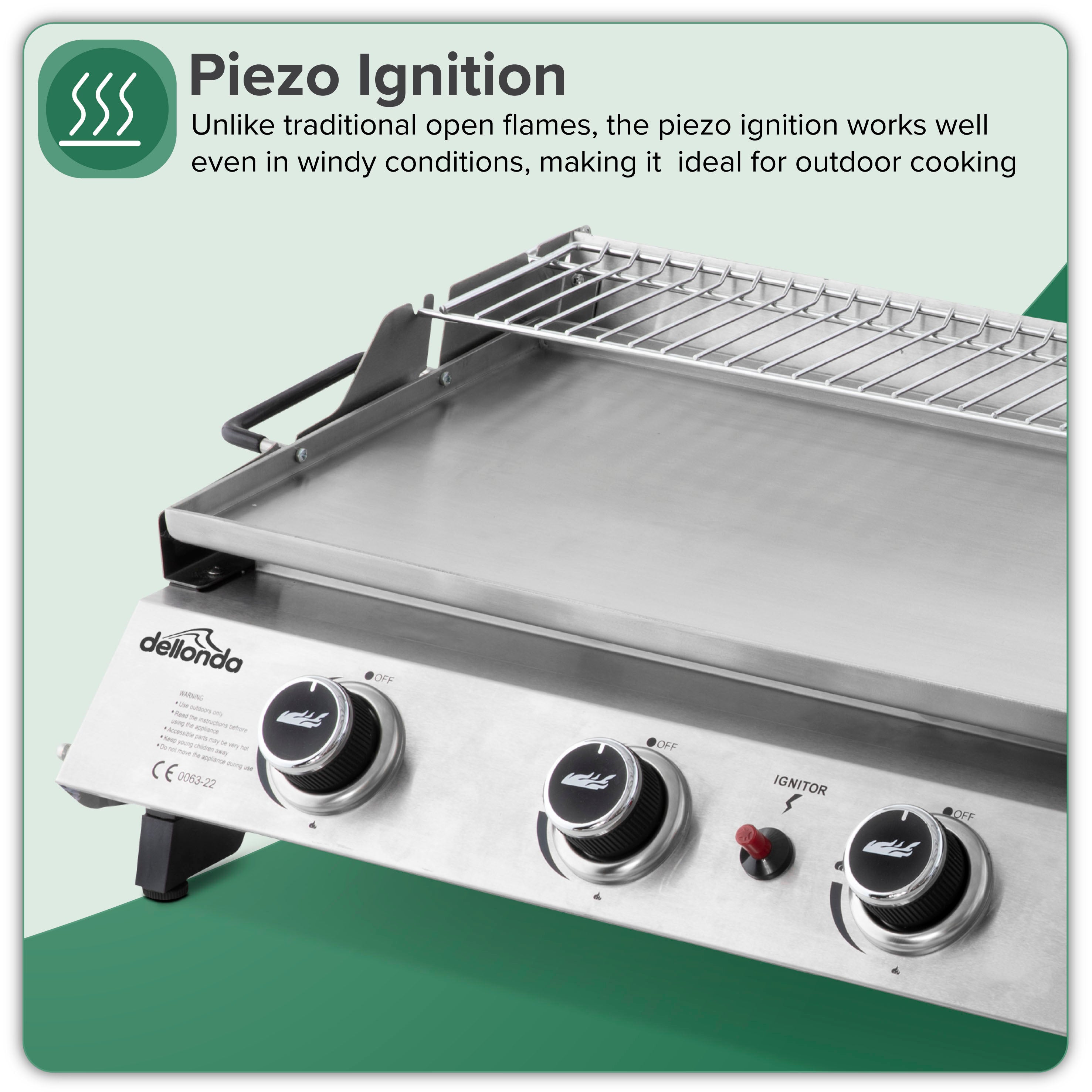 4 Burner Portable Gas Plancha with Warming Rack, 10kW Stainless Steel - DG277