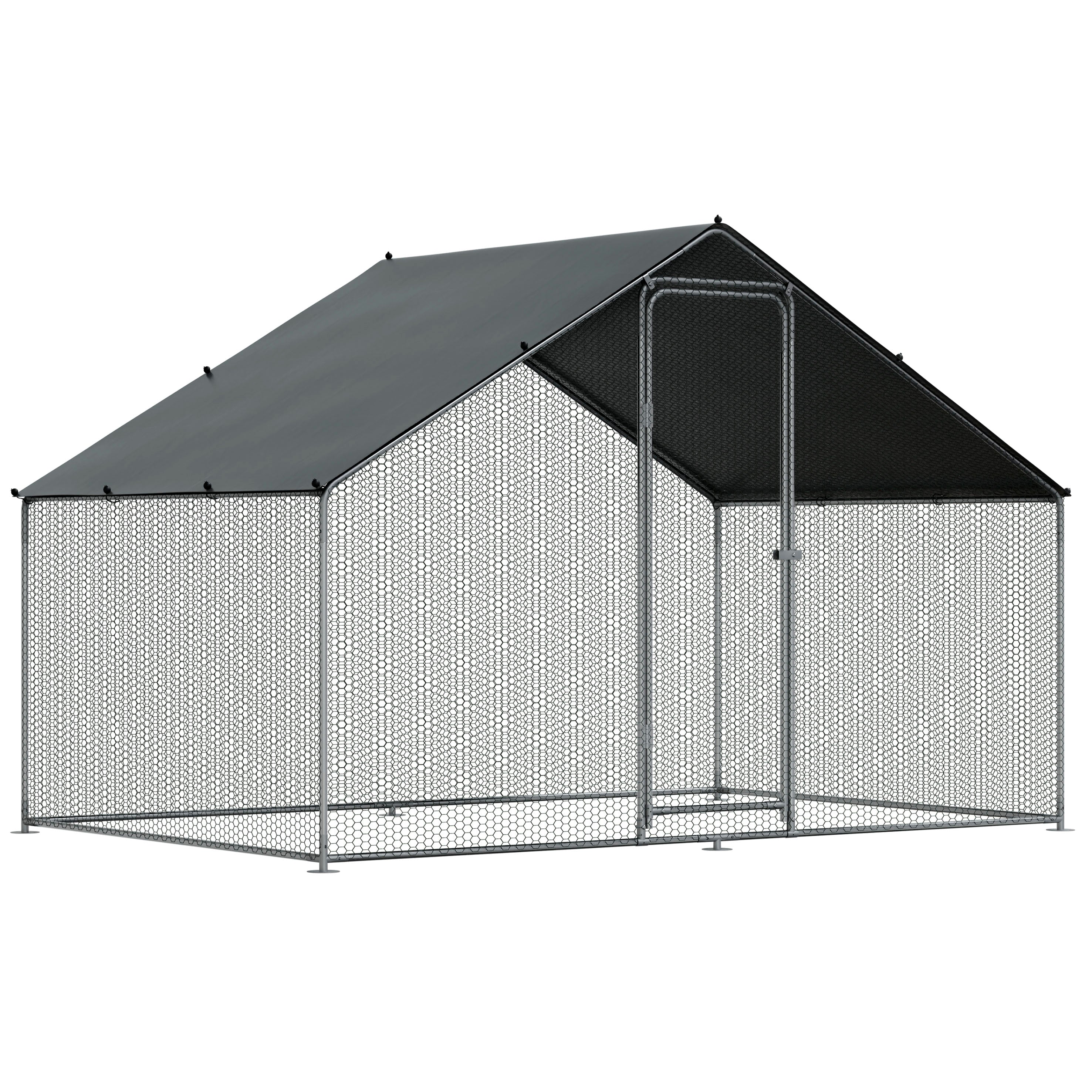 3x2x2m Walk-In Galvanised Steel Chicken Run with Roof Cover & PVC Coated Chicken Wire - DG278