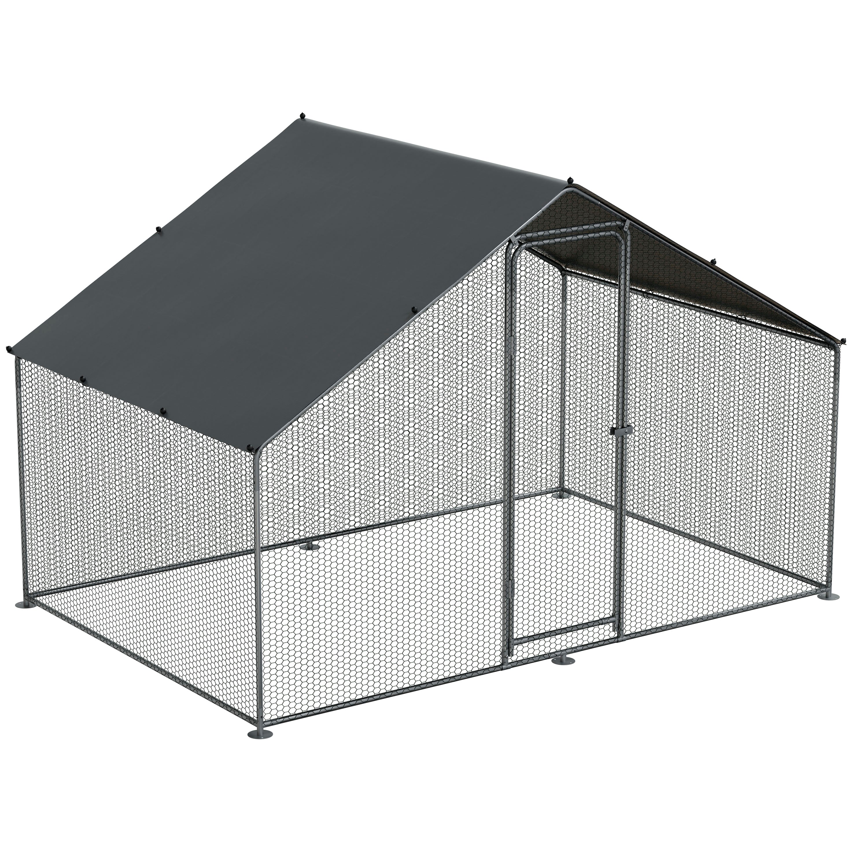 3x2x2m Walk-In Galvanised Steel Chicken Run with Roof Cover & PVC Coated Chicken Wire - DG278