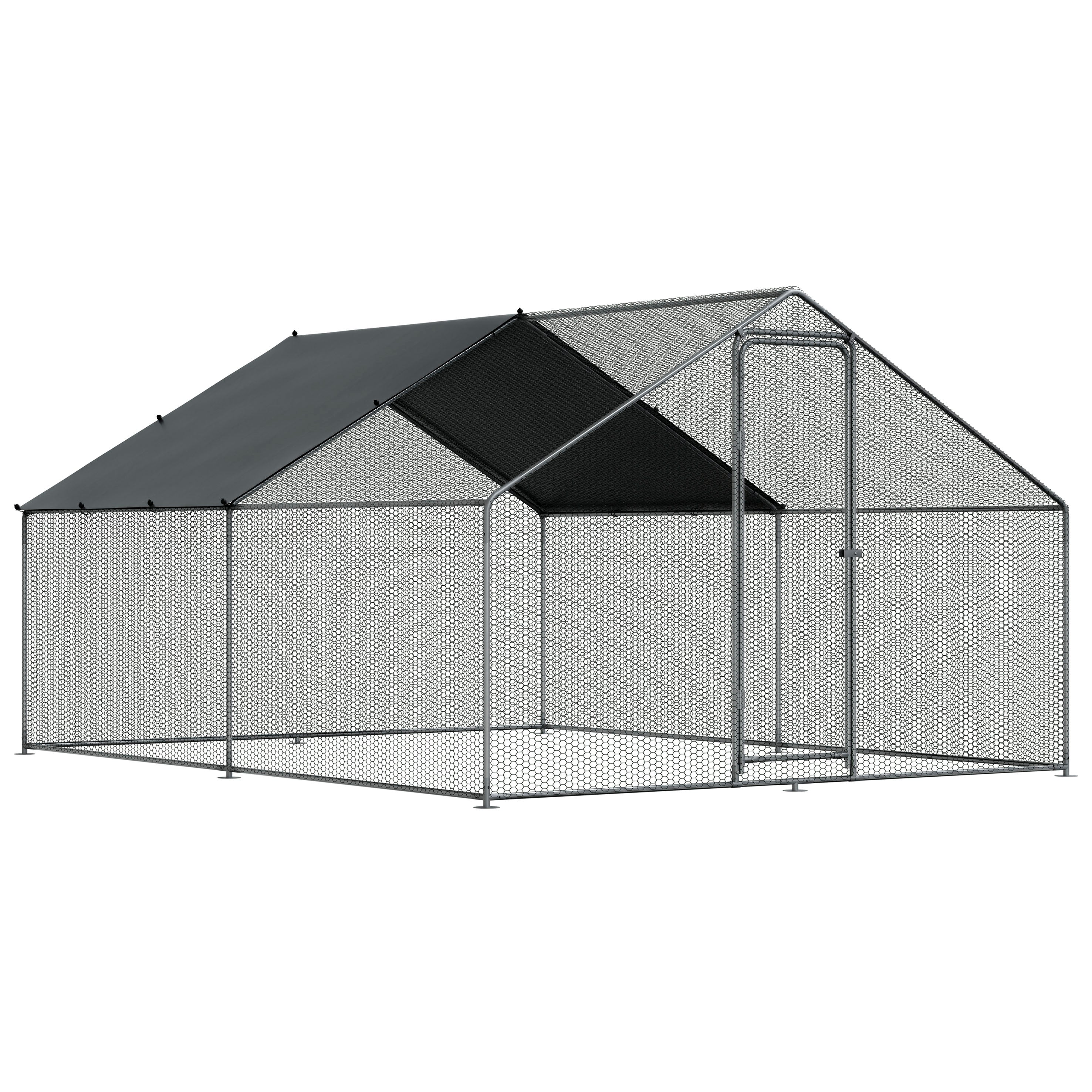 3x4m Walk-In Galvanized Steel Chicken Run with Solar Roof Cover & PVC Coated Chicken Wire, For Chickens, Ducks, Fowl and  Poultry - DG279