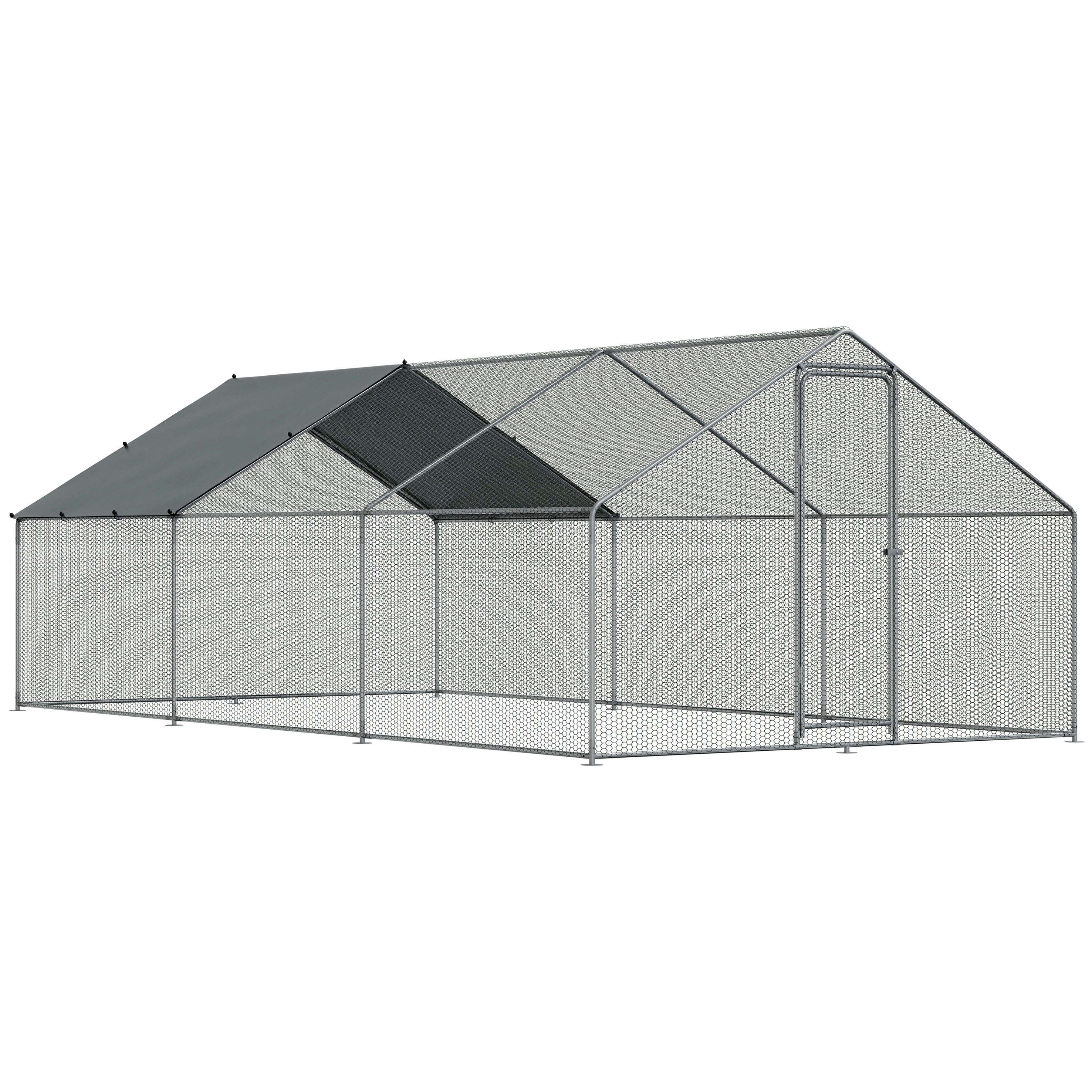 3x6x2m Walk-In Galvanised Steel Chicken Run with Roof Cover & PVC Coated Chicken Wire - DG280