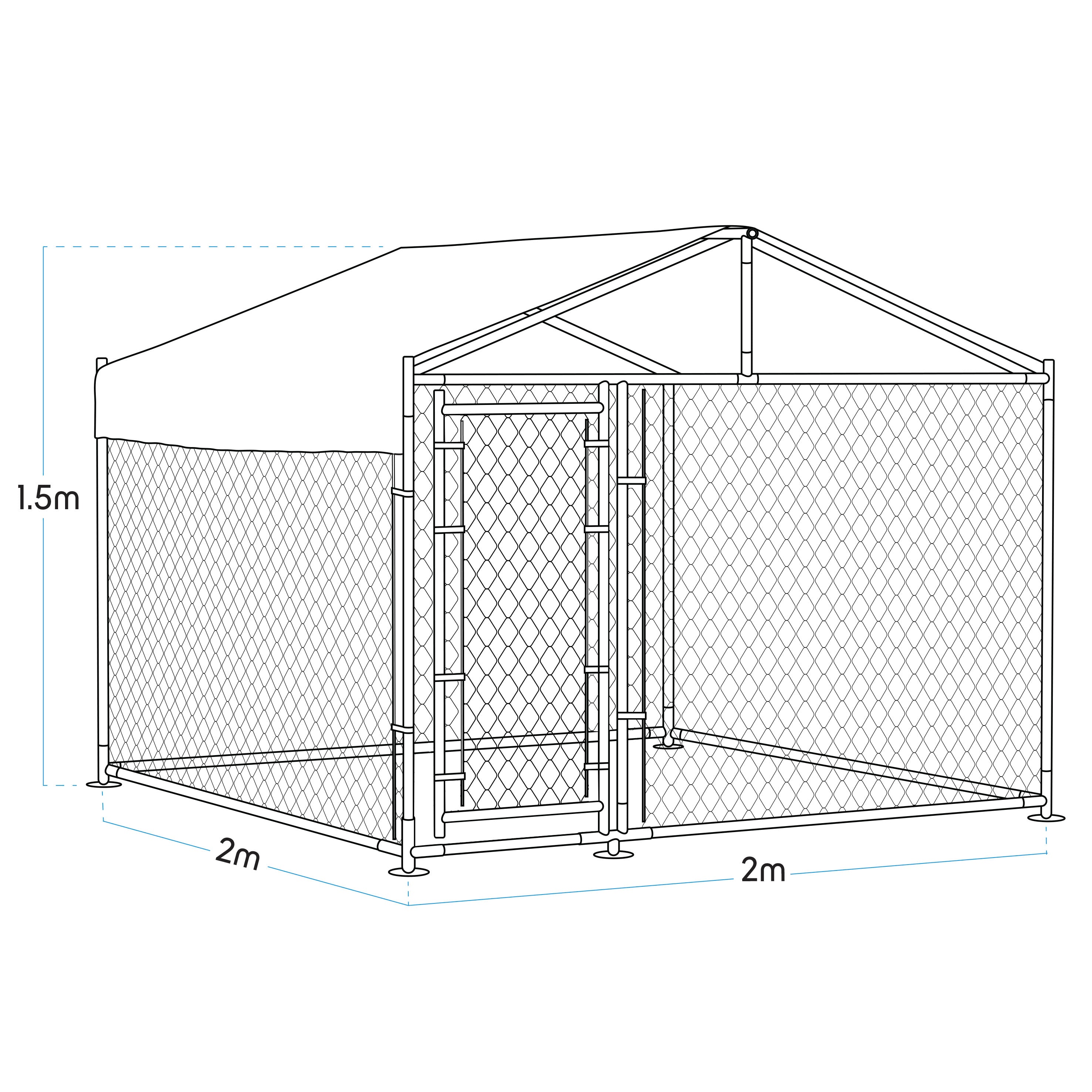 Galvanised Steel Dog Kennel with Roof Cover & Chain Link Fencing, 2x2x1.5m - DG281