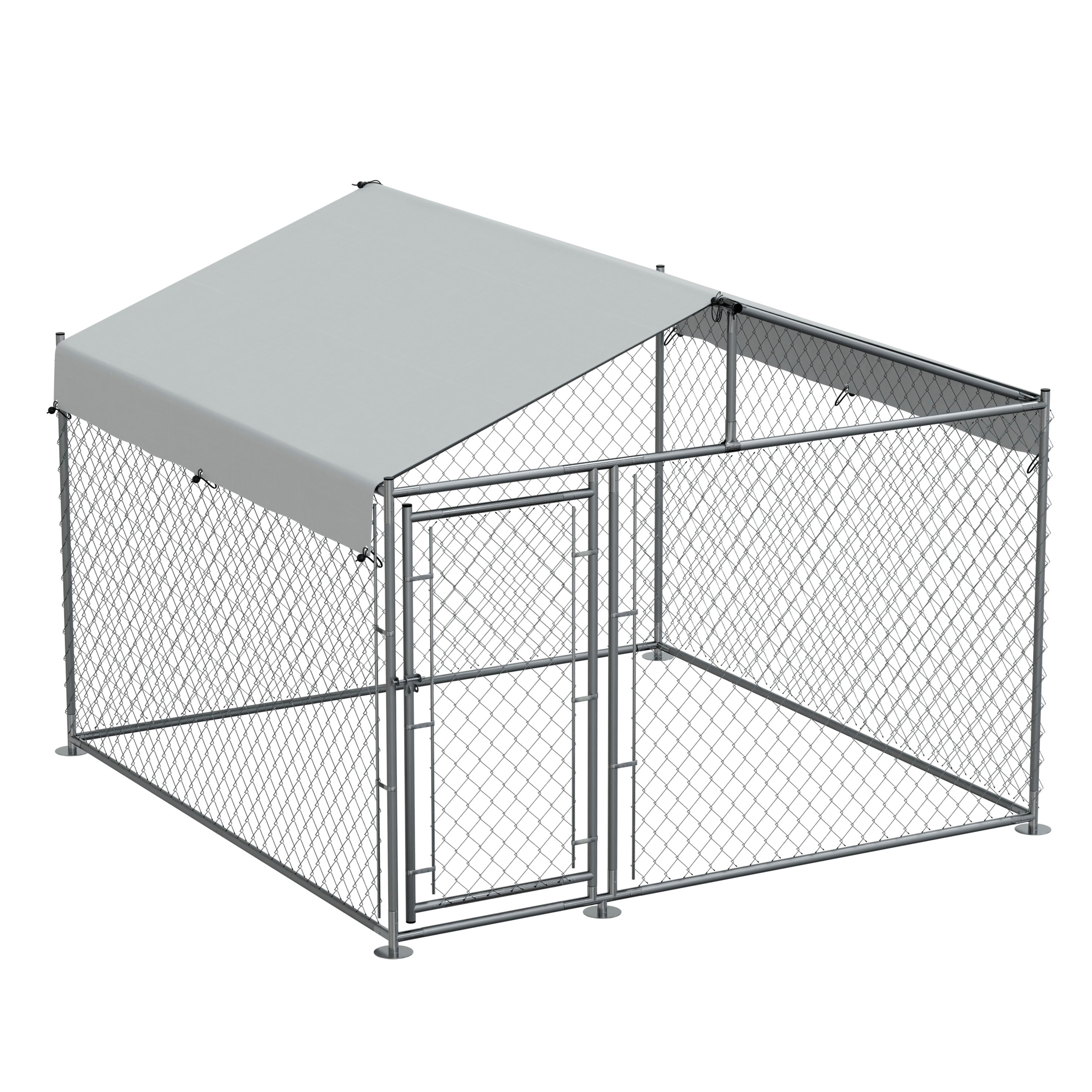 Galvanised Steel Dog Kennel with Roof Cover & Chain Link Fencing, 2x2x1.5m - DG281