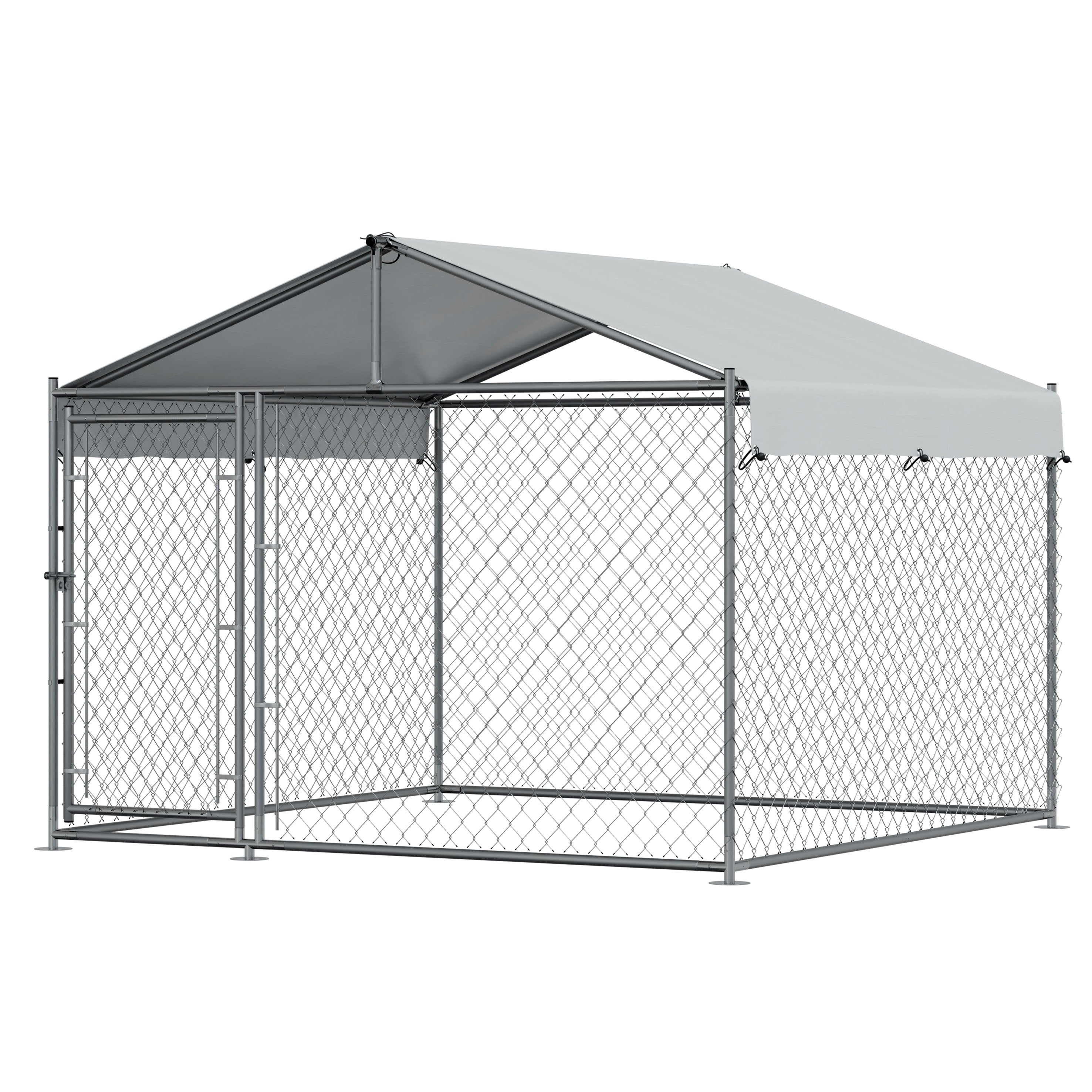 Galvanised Steel Dog Kennel with Roof Cover & Chain Link Fencing, 2x2x1.5m - DG281