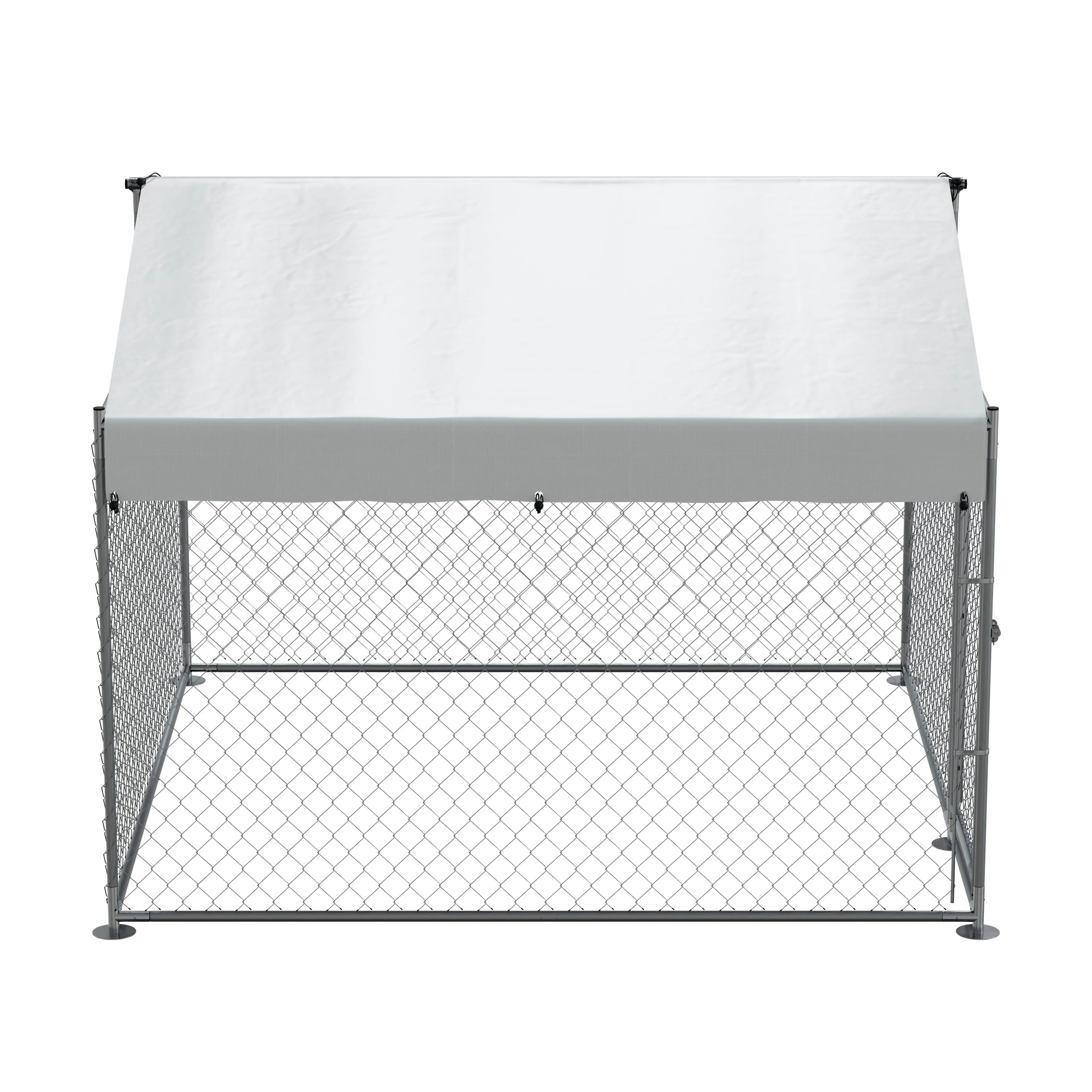 Galvanised Steel Dog Kennel with Roof Cover & Chain Link Fencing, 2x2x1.5m - DG281